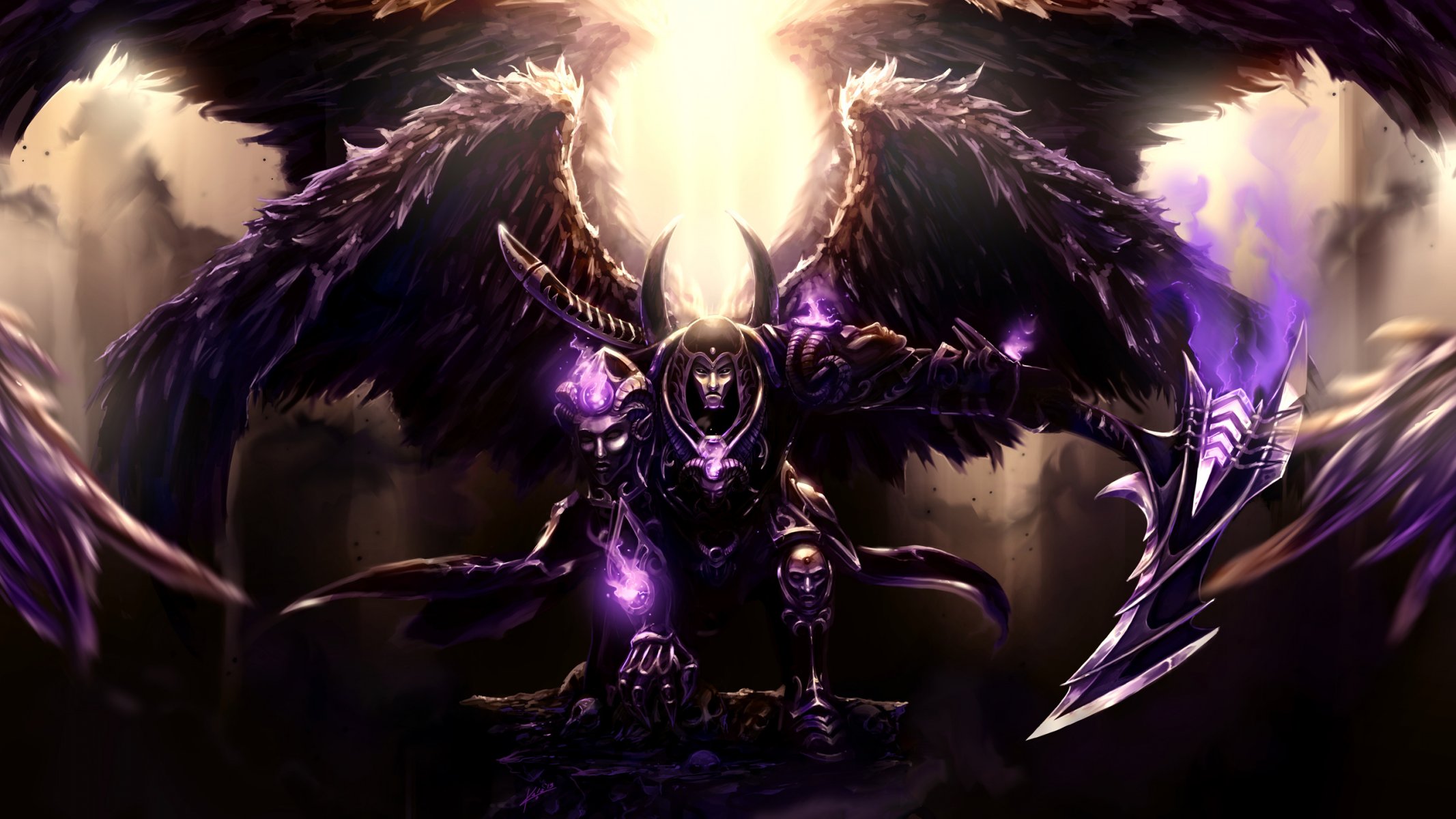 art thanatos god of death wings armour spit weapon glow