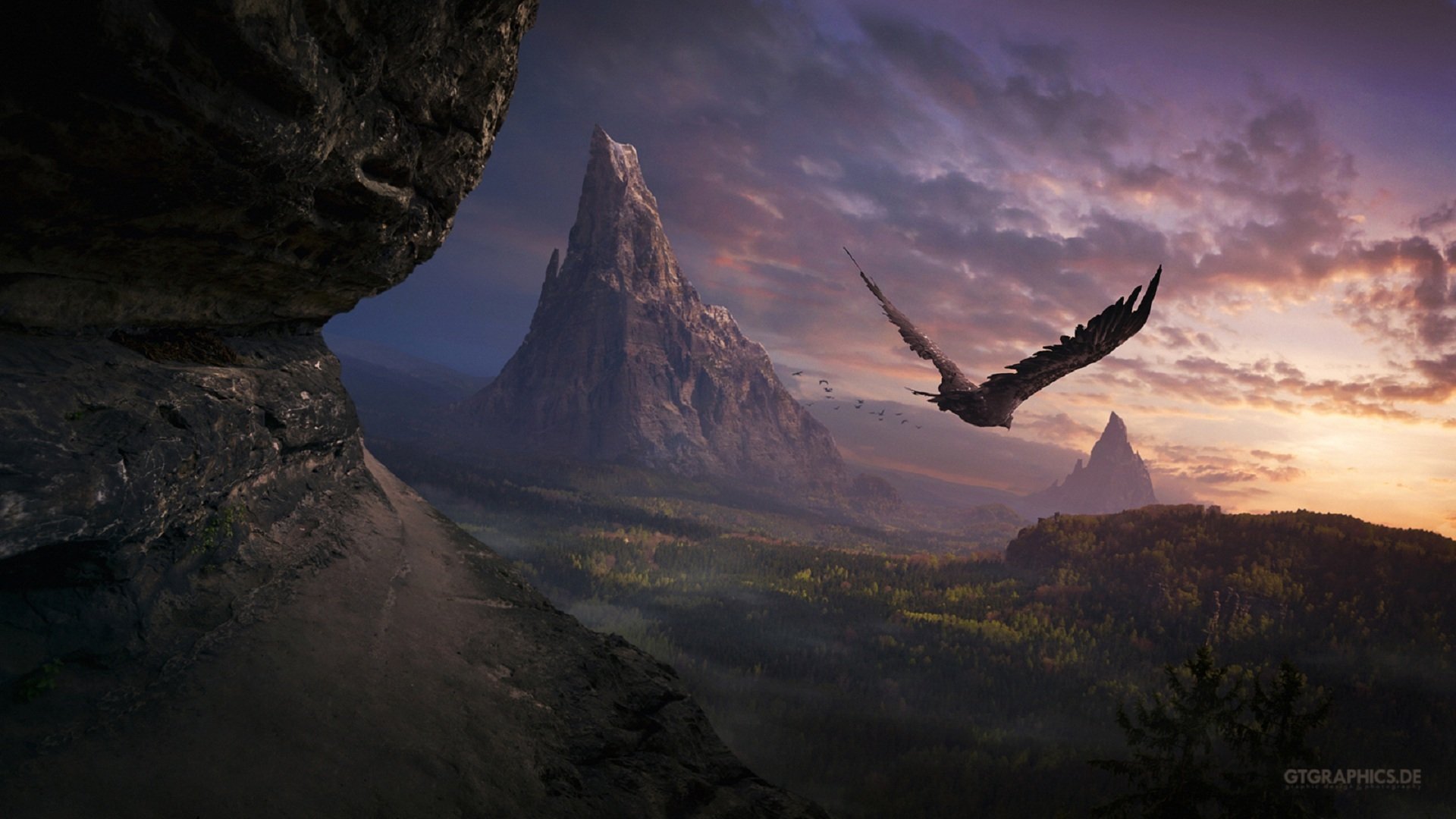 mountain eagle nature sky sunset lord of the rings