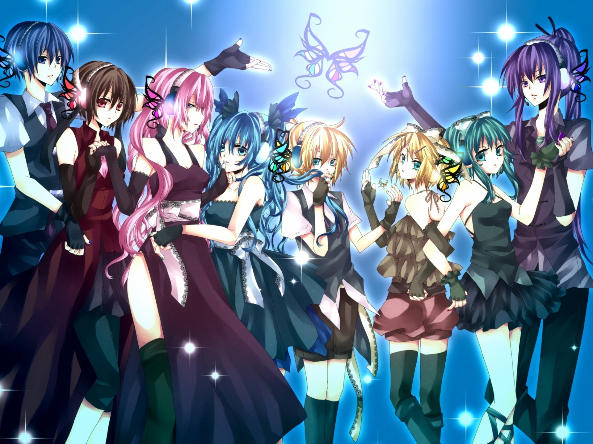 art vocaloid hatsune miku megurine luka kagamine rin kagamine len gumi kaito meiko kamui gakupo man girls butterfly headphones