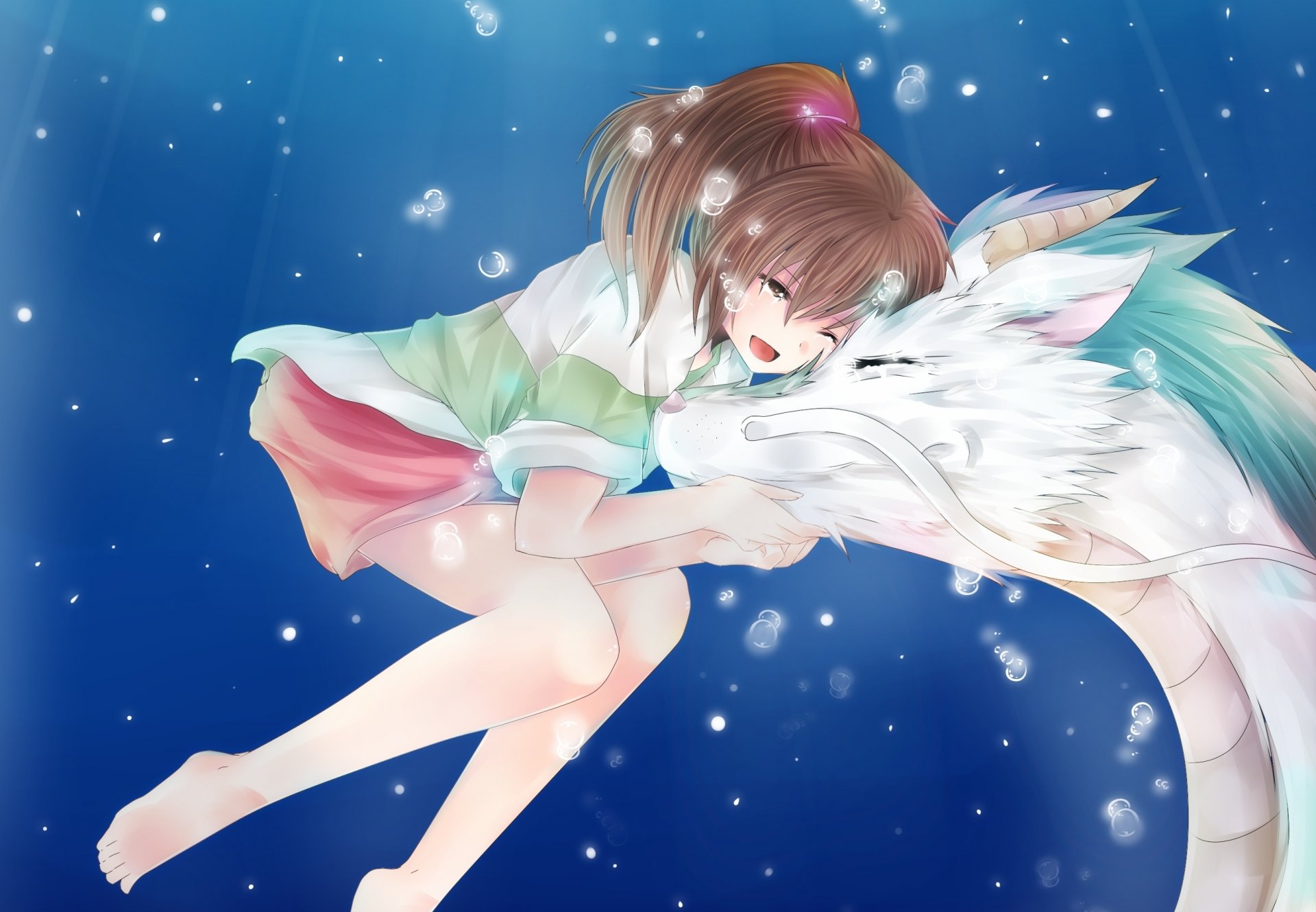 art chiiteru anime spirited away haku ogino chihiro chihiro girl dragon bubbles under water hayao miyazaki the spirit of the river