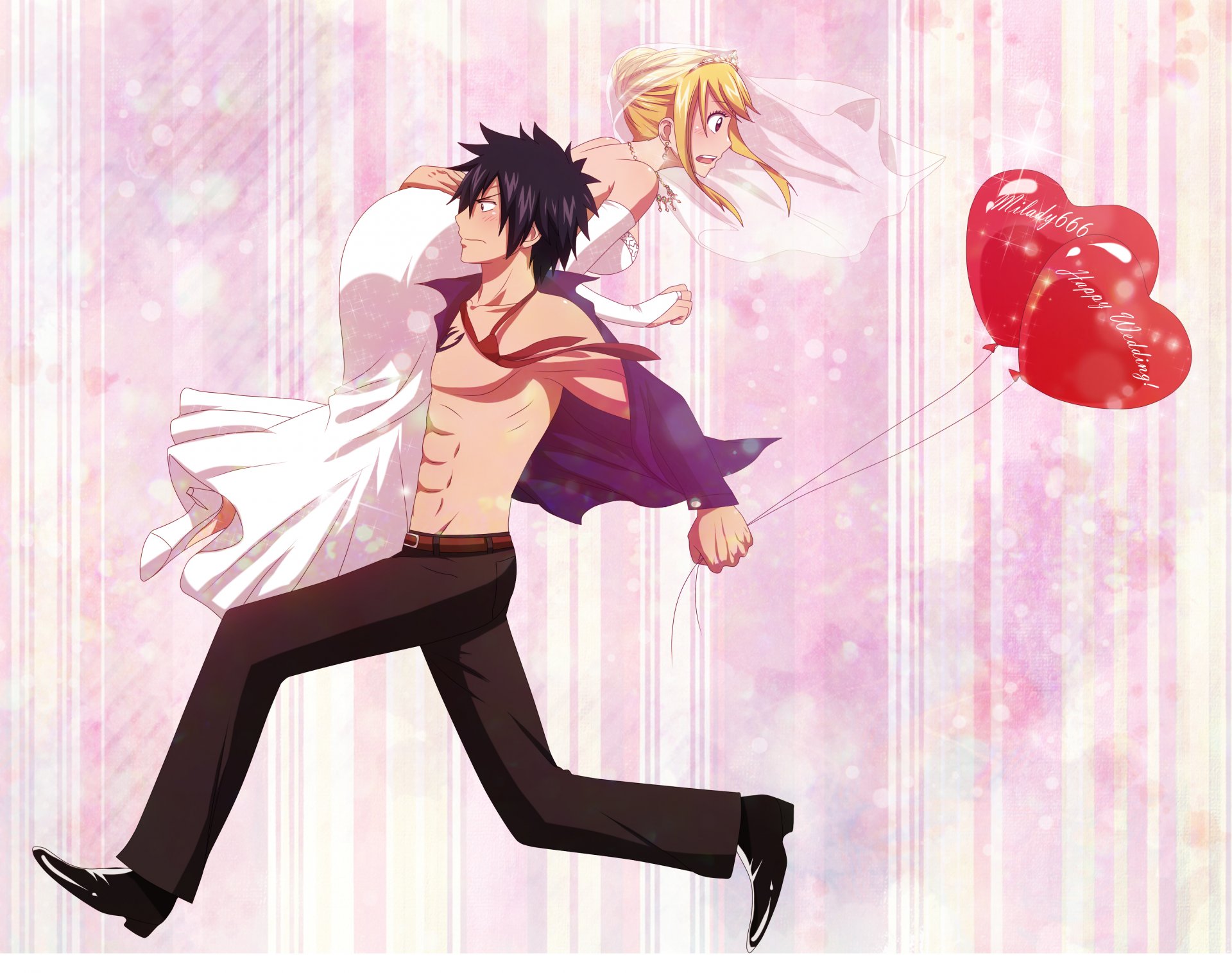 art milady666 fairy tail lucy heartfilia gray fullbuster tale about the fairy tail girl guy anime balloons