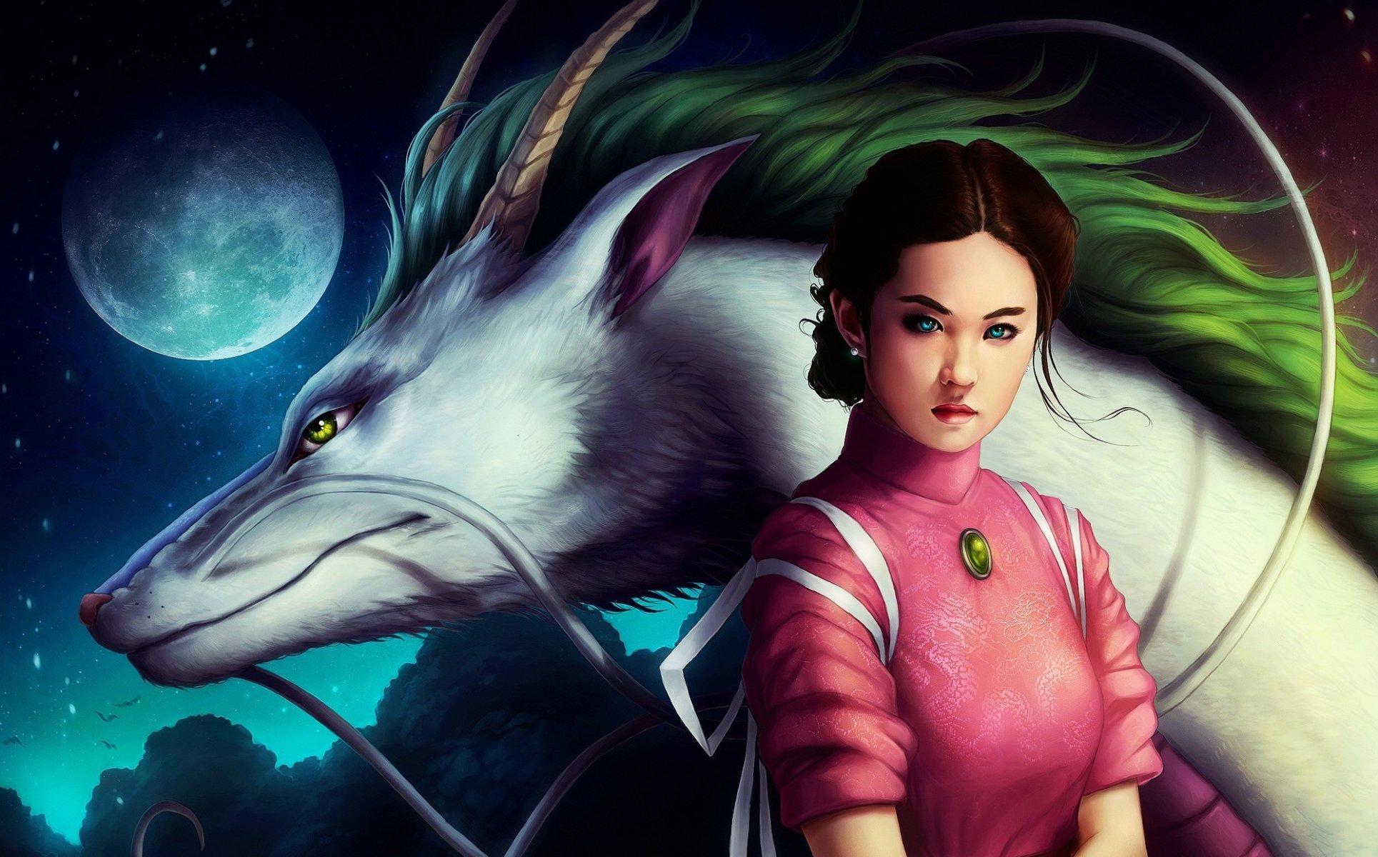 art spirited away anime chihiro haku the spirit of the river hayao miyazaki dragon girl moon