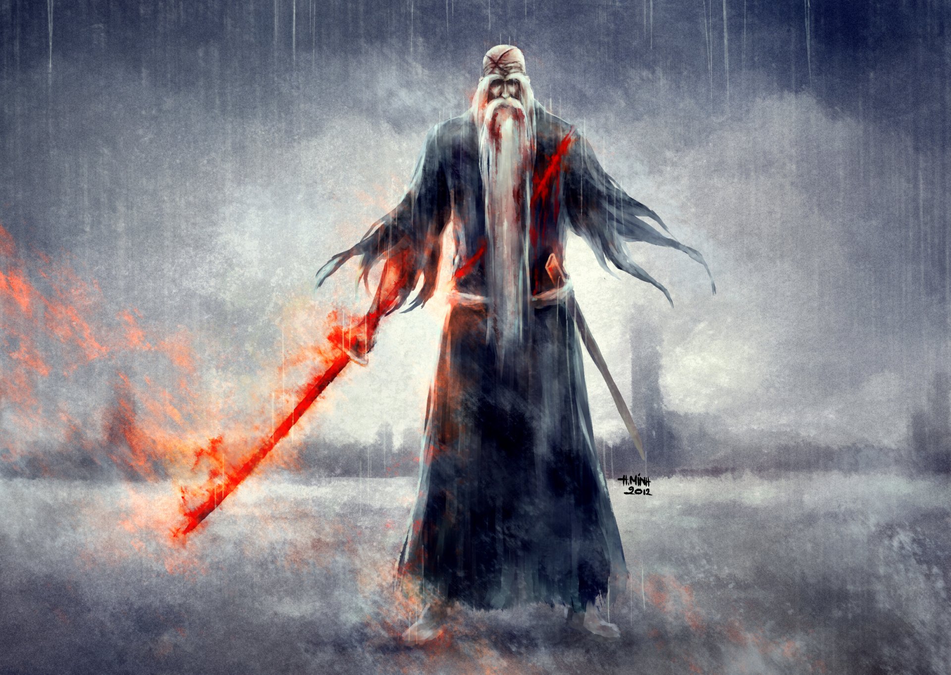 art nanfe grandpa yamamoto genryuusai shigekuni sword blood rain bleach