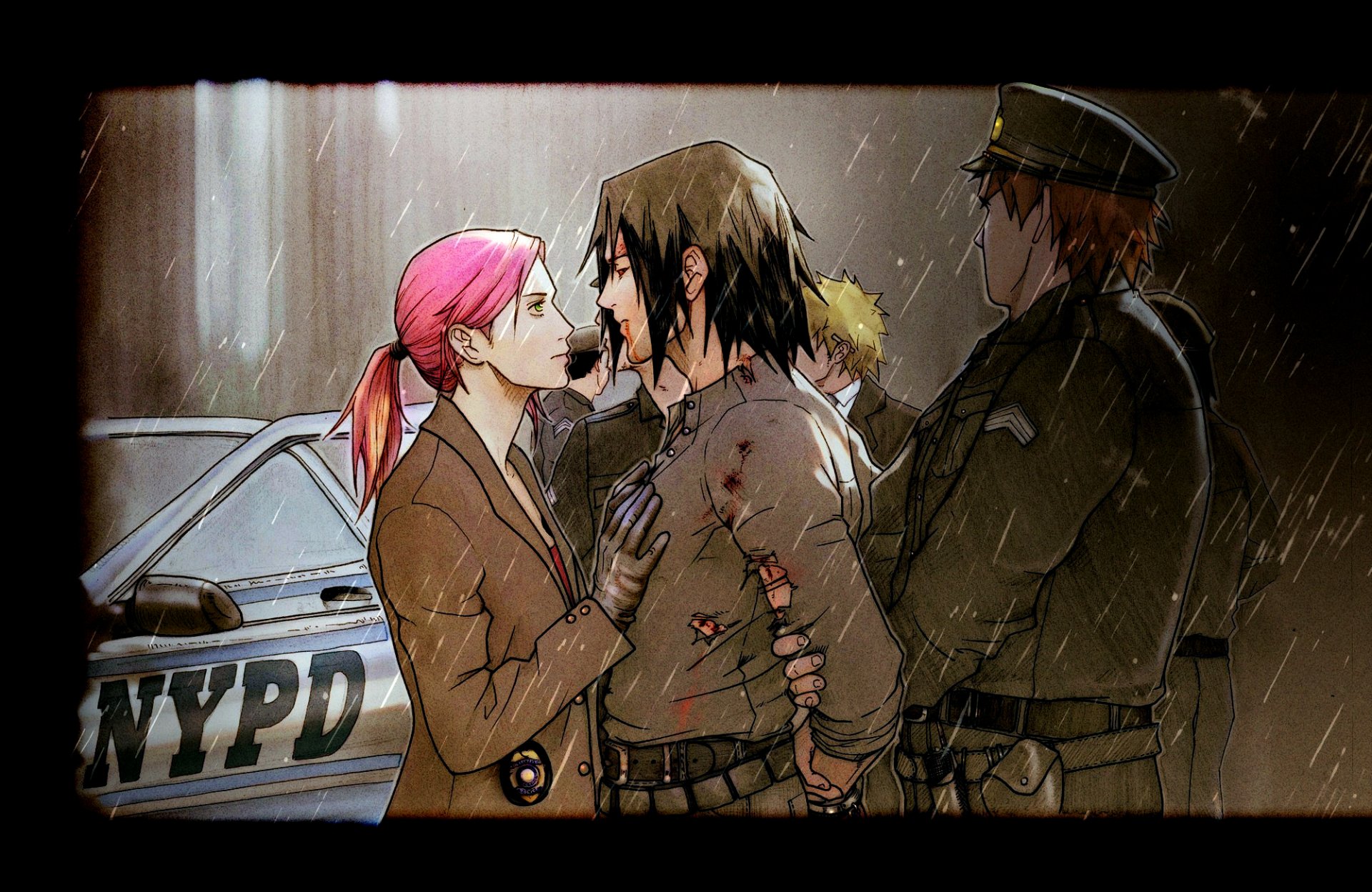 naruto uzumaki fan art sakura haruno saske uchiha sasuke uchiha rain police