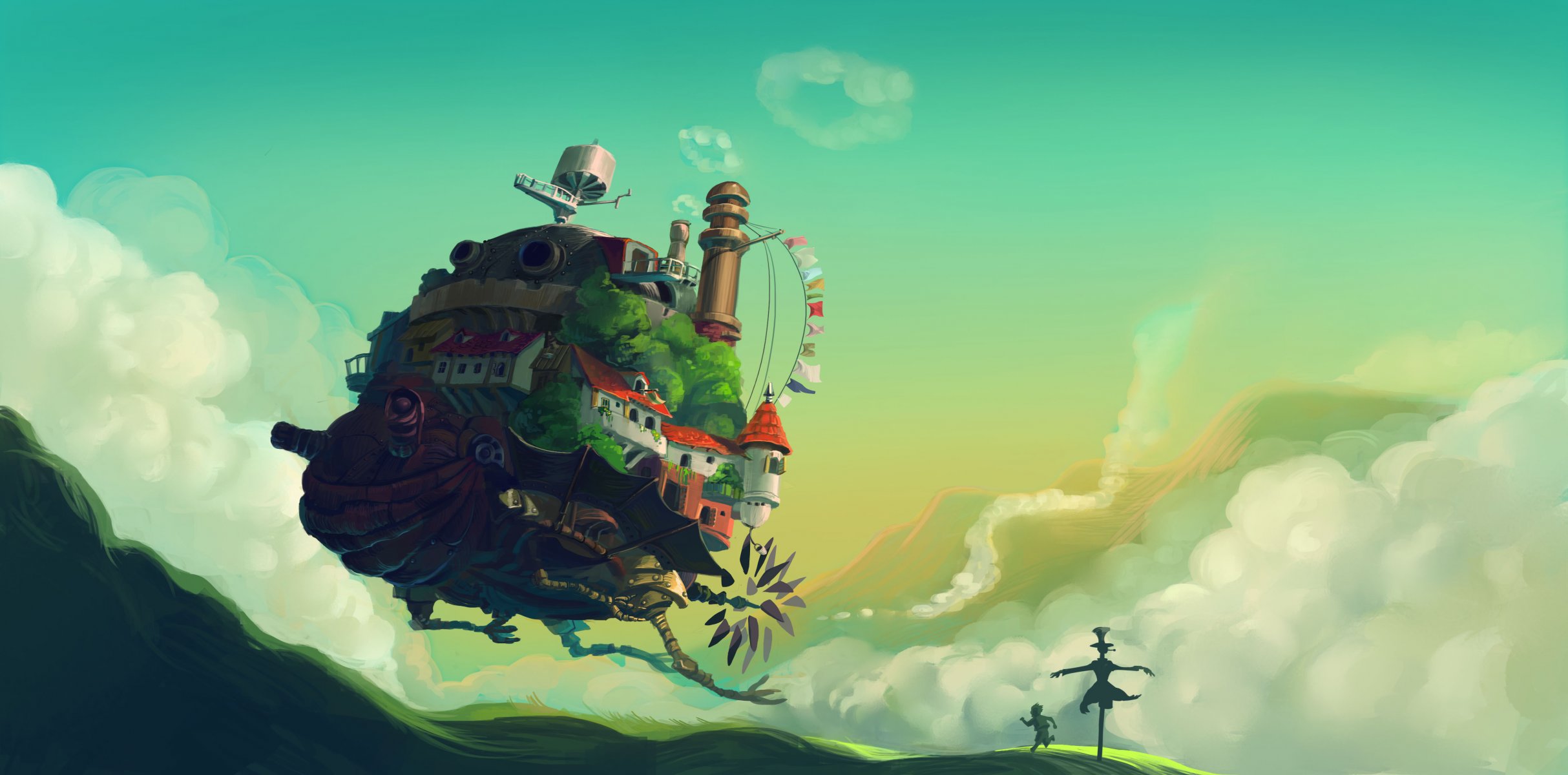 art howl's moving castle howl's moving castle howl hayao miyazaki hills scarecrow boys grass