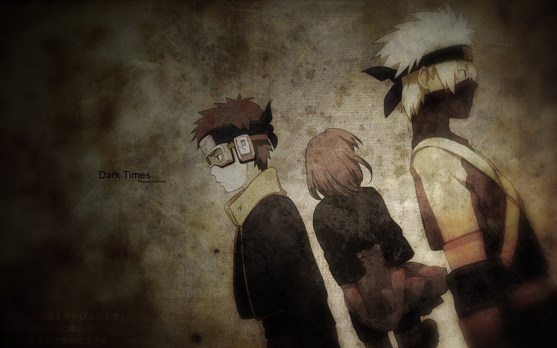 naruto hatake kakashi uchiha obito rin girl short hair highres brown hair skirt white hair stockings inscription individual sleeve black eyes the group shorts belt jacket mask bag bandana a few boys b