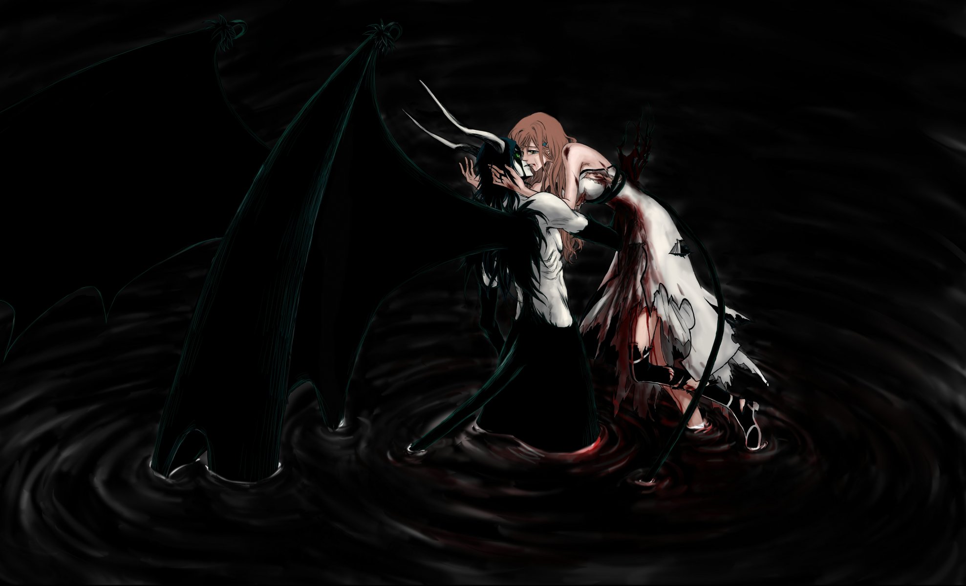 bleach dark inoue orihime ulquiorra espada wings art blood wound gestures
