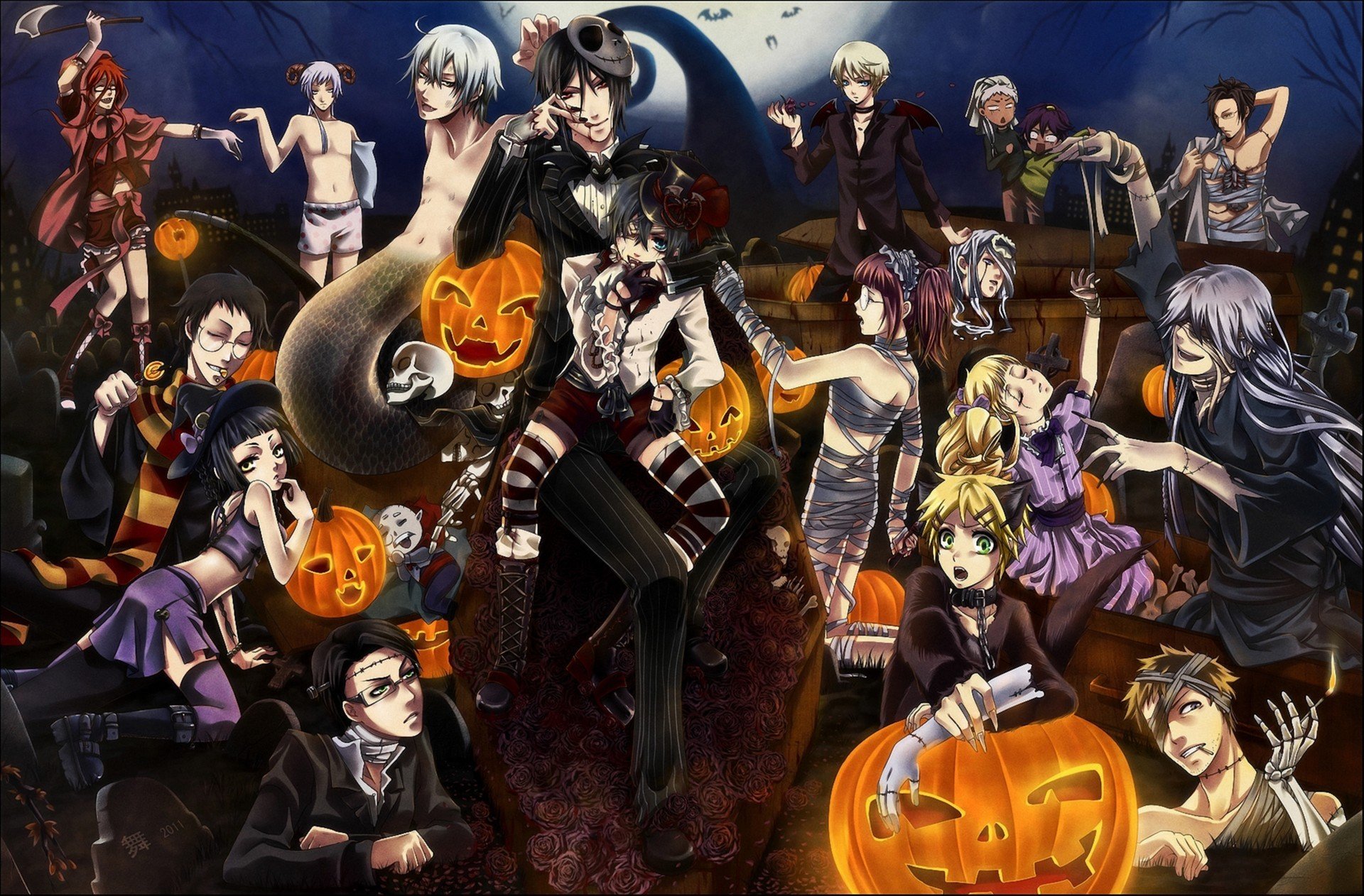 art kuroshitsuji halloween dark butler holiday pumpkin skull night moon bandages mum