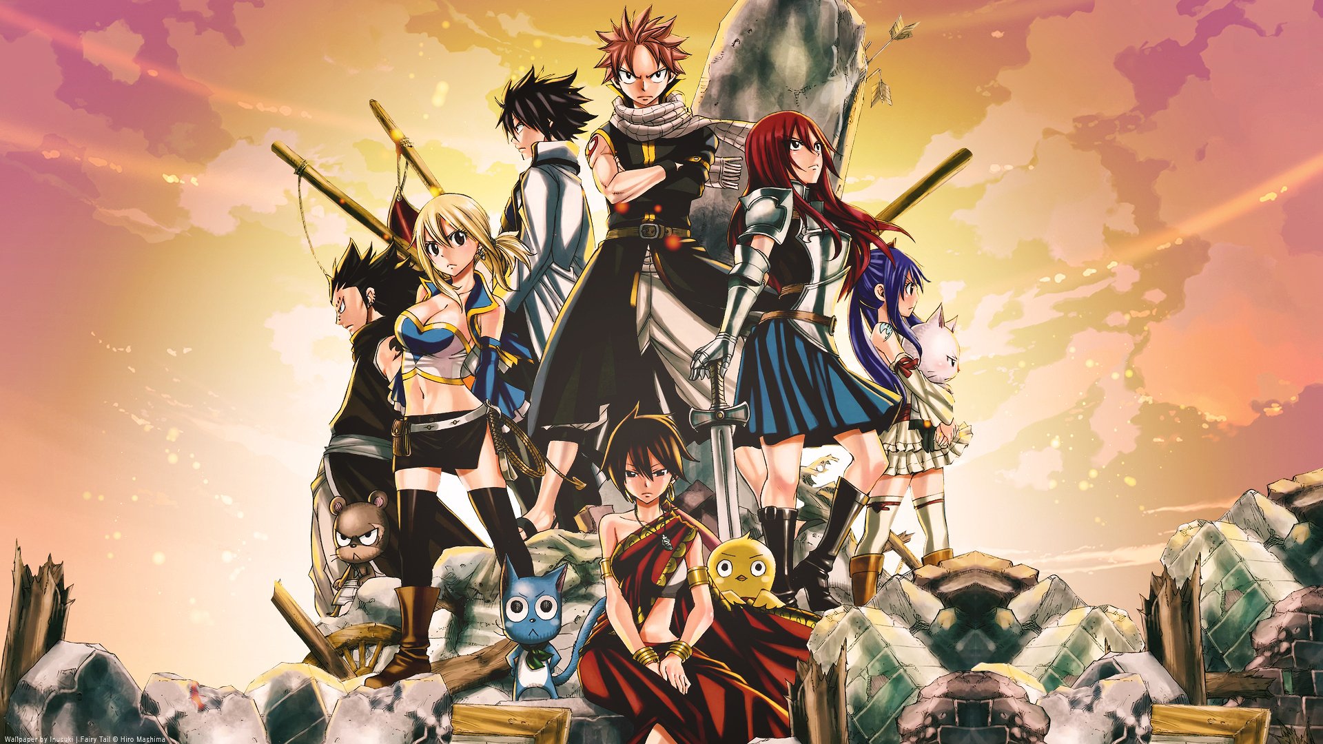 fairy tail lucy heartfilia erza scarlet natsu dragneel gray fullbuster happy fairy tail wendy marvell gajeel redfox charle fairy tail panther lily mashima hiro long hair short hair highres blonde hair
