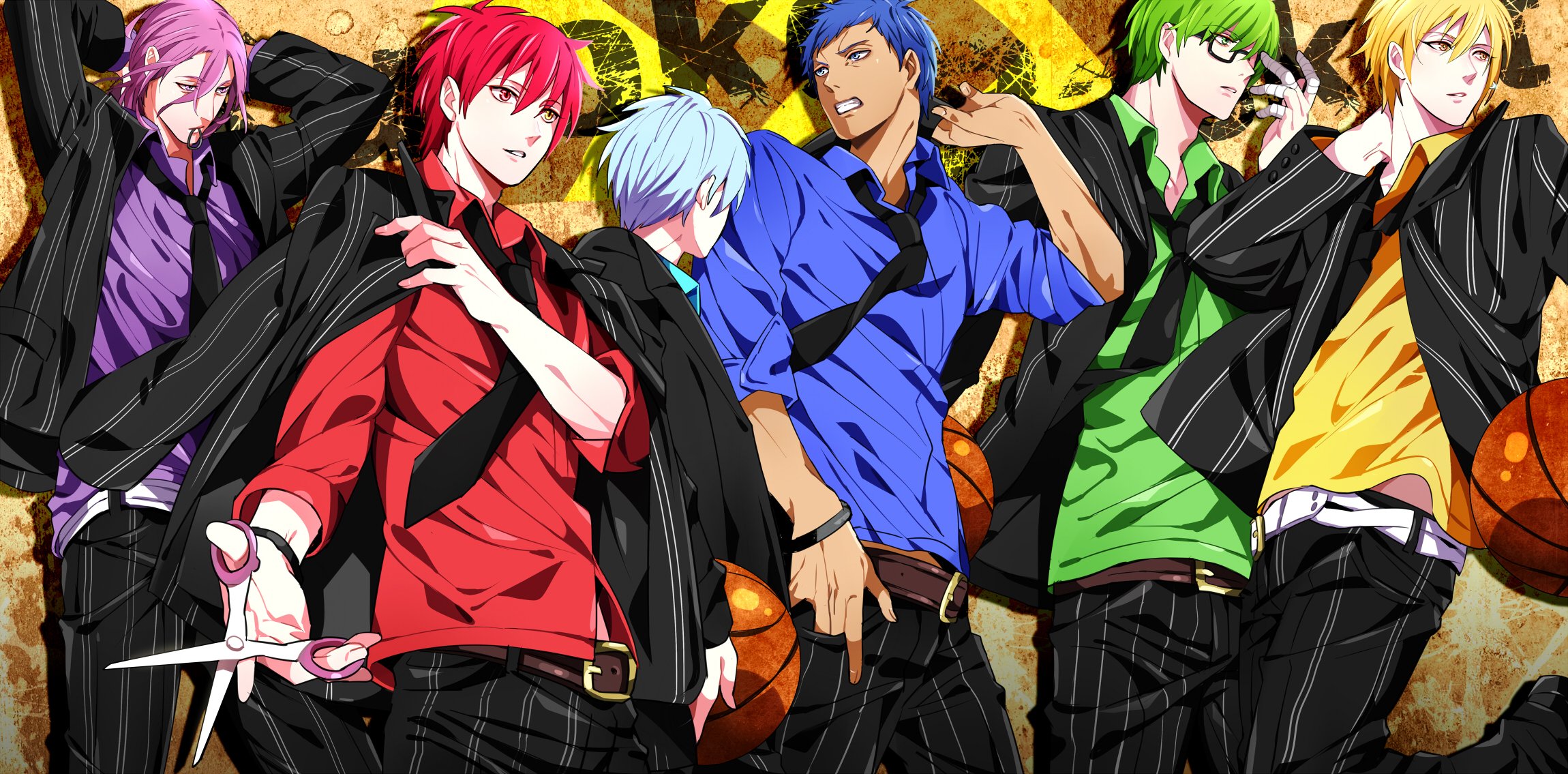 anime basketball kuroko kuroko no basket tetsuya kuroko ryouta kise daiki aomine shintarou midorima atsushi murasakibara seijuurou akashi yuna short hair blue eyes blonde hair red eyes man purple eyes