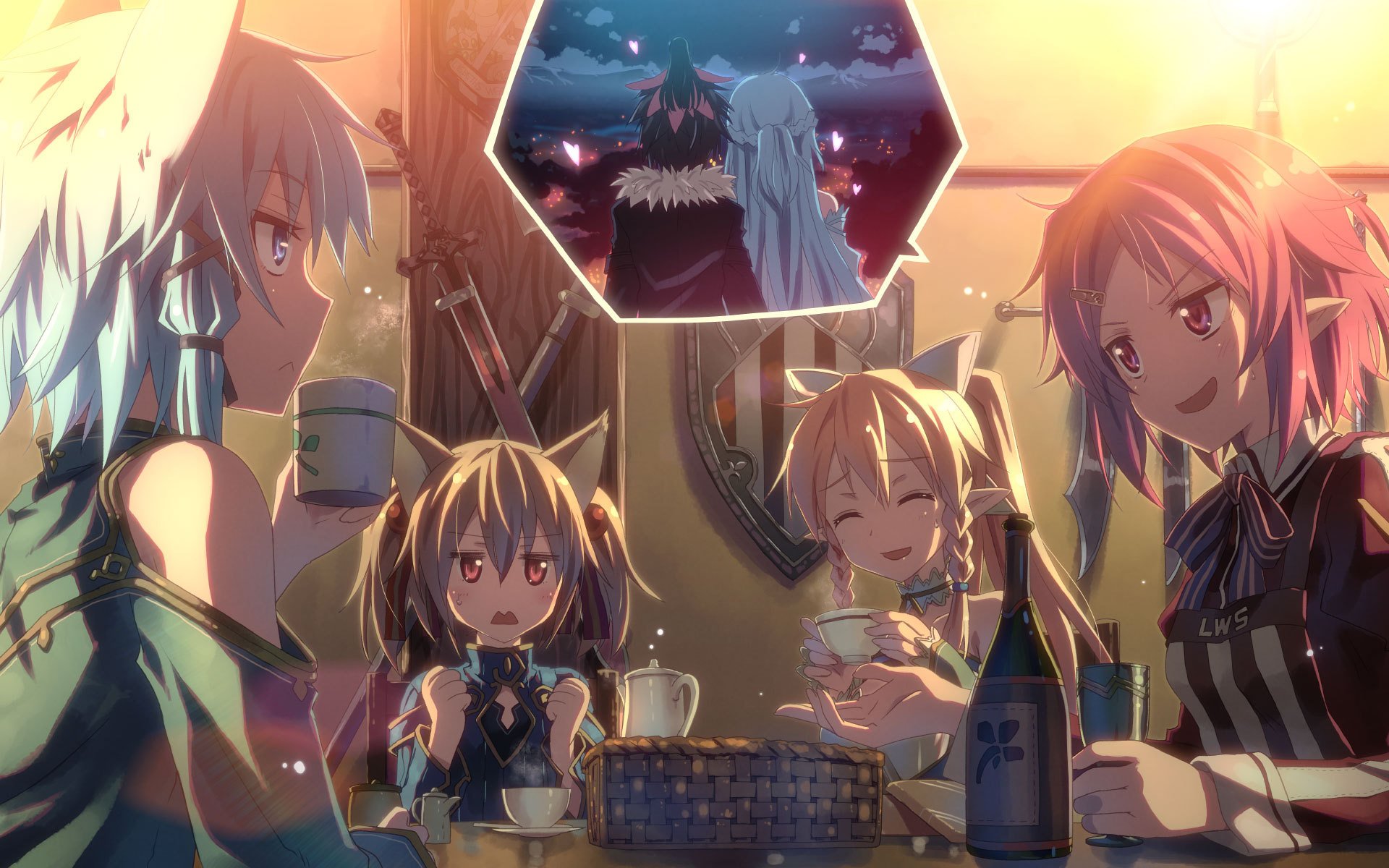 sword art online sao alfheim online alo kirito asuna shinon suguha silika lizbeth sword master online synonym lisbeth silica girls cups a bottle yuuki tatsuya