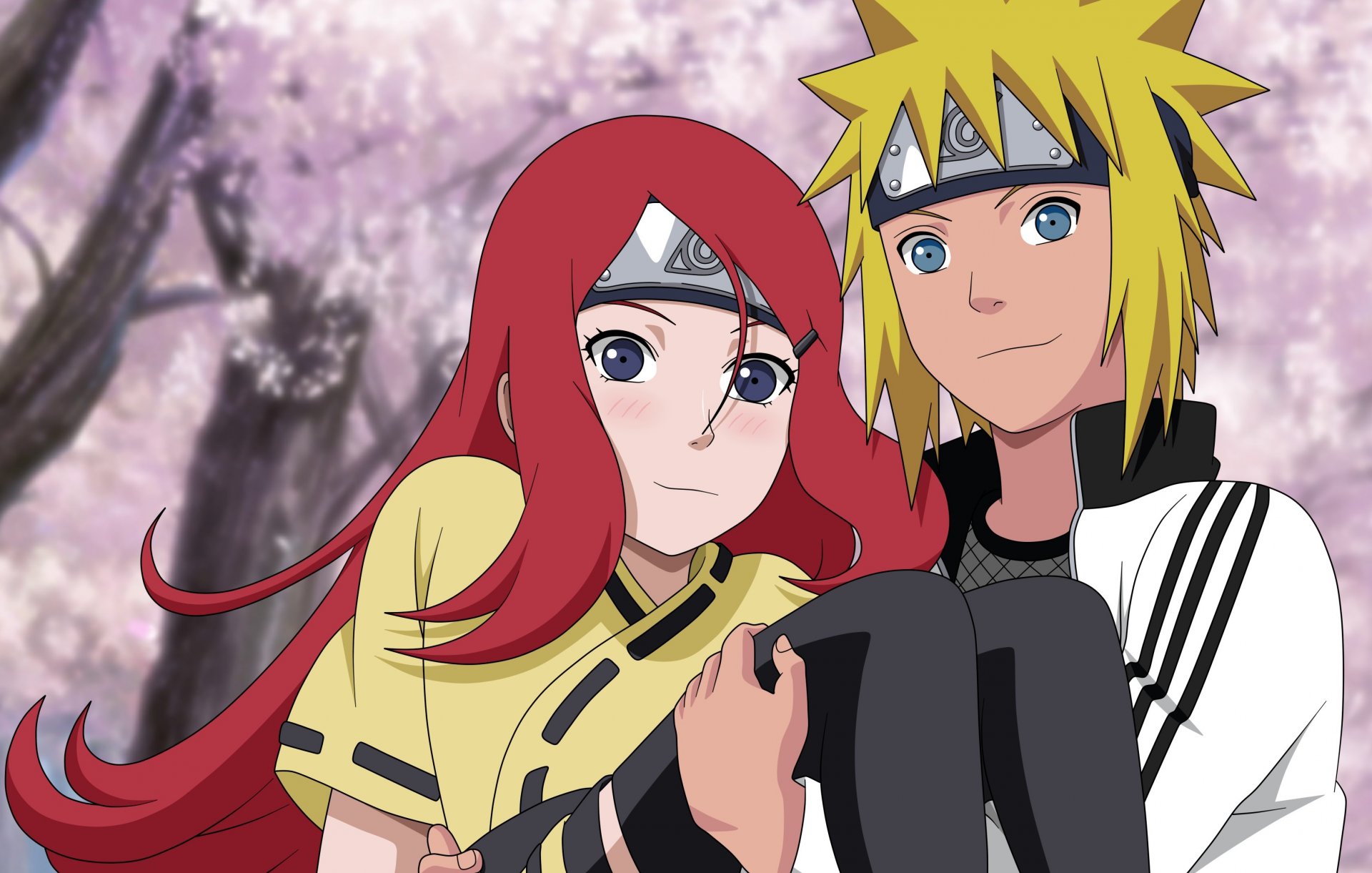 minato namikaze kushina uzumaki love naruto shippuden children ninja kunoiche shinobi anime manga logo konohagakure no sato hitayate girl boy cherry tree blue eyes blonde red hair