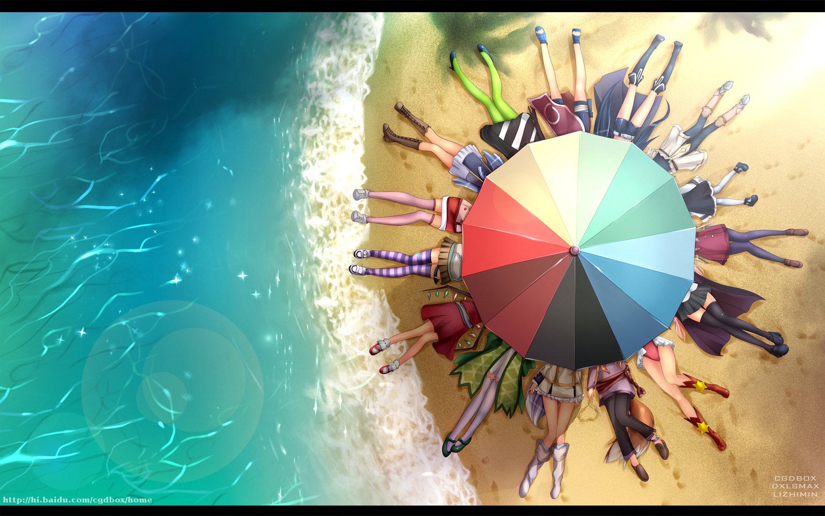 akikan! asu no yoichi beach cecily cambell crossover felli loss haruno sakura horo k-on! kuroi mato melon nagi ureshiko asaba water umbrella