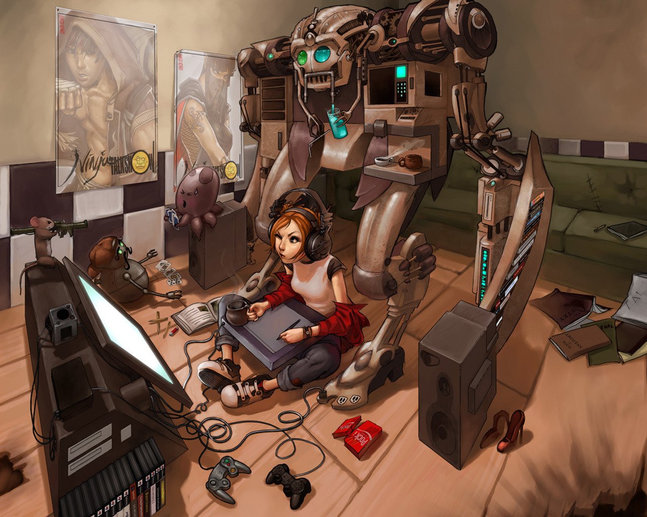 room draws robots disorder monitor column digitizer toys gamepad headphones
