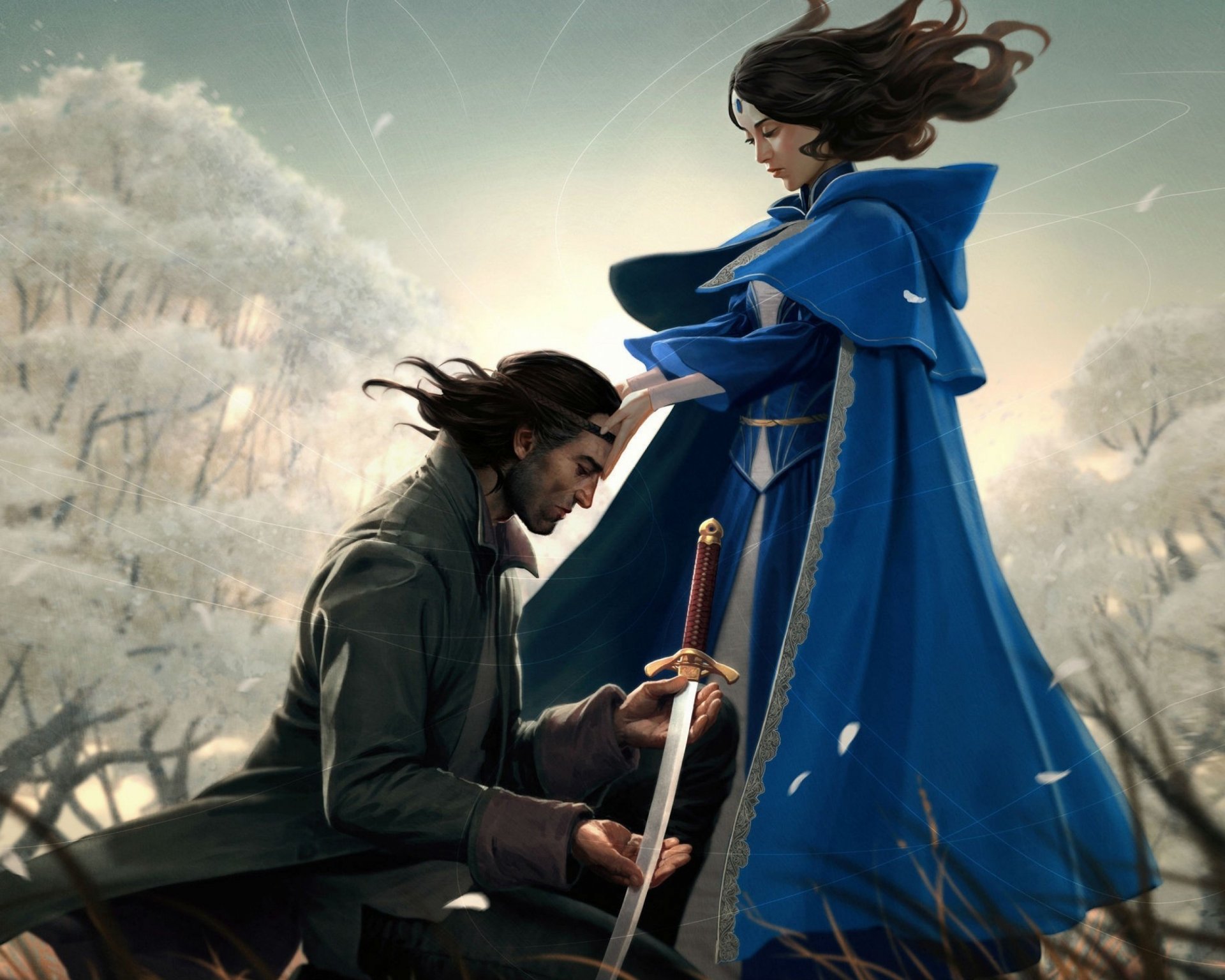 illustration to the book robert jordan wheel of time the wheel of time warrior guardian al'lan mandragoran moraine damodred aes sedai girl sword oath