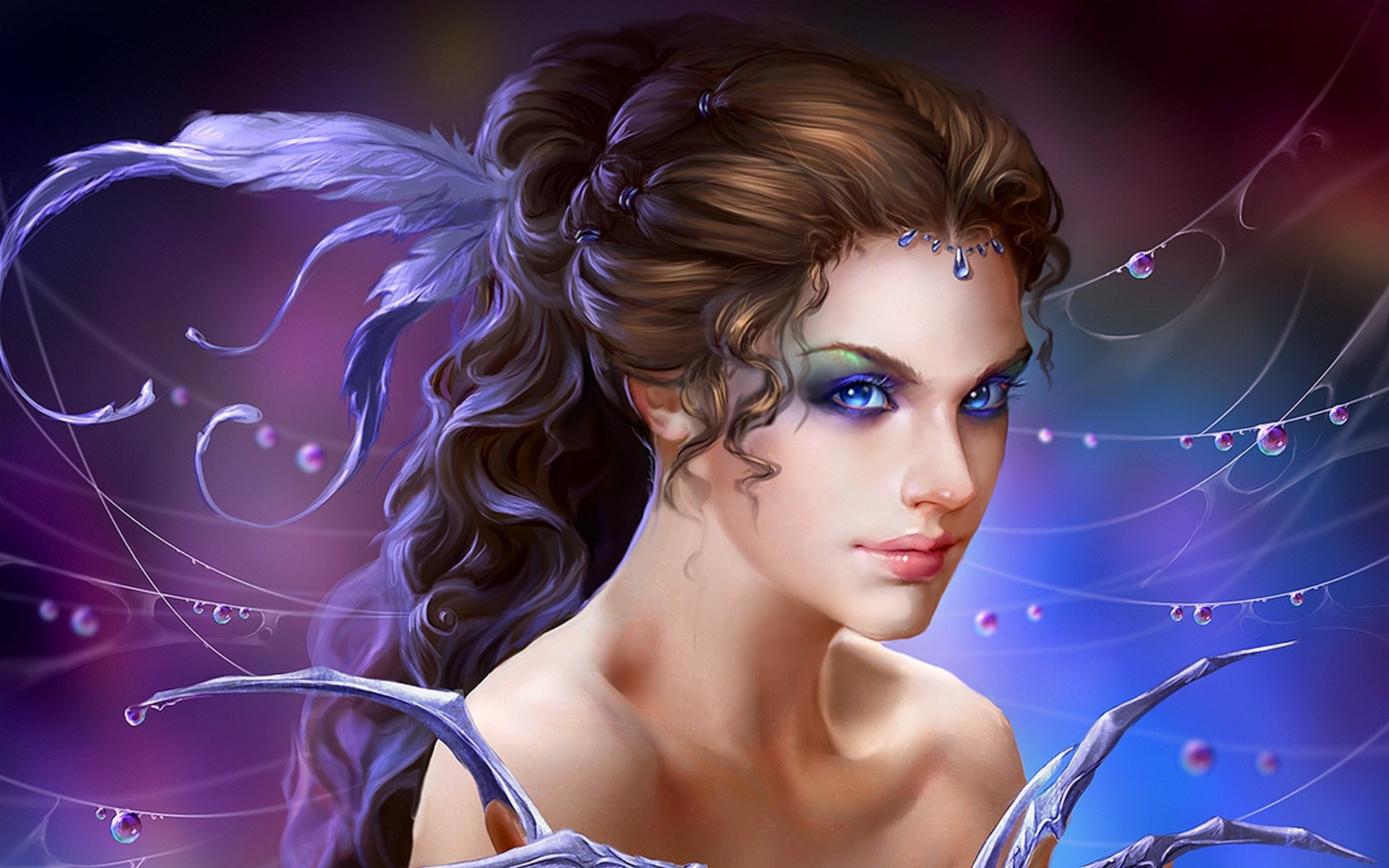 the deepest blue wild dreamer uildrim fantasy art girl magic sorceress decoration hair feathers web rosa drops