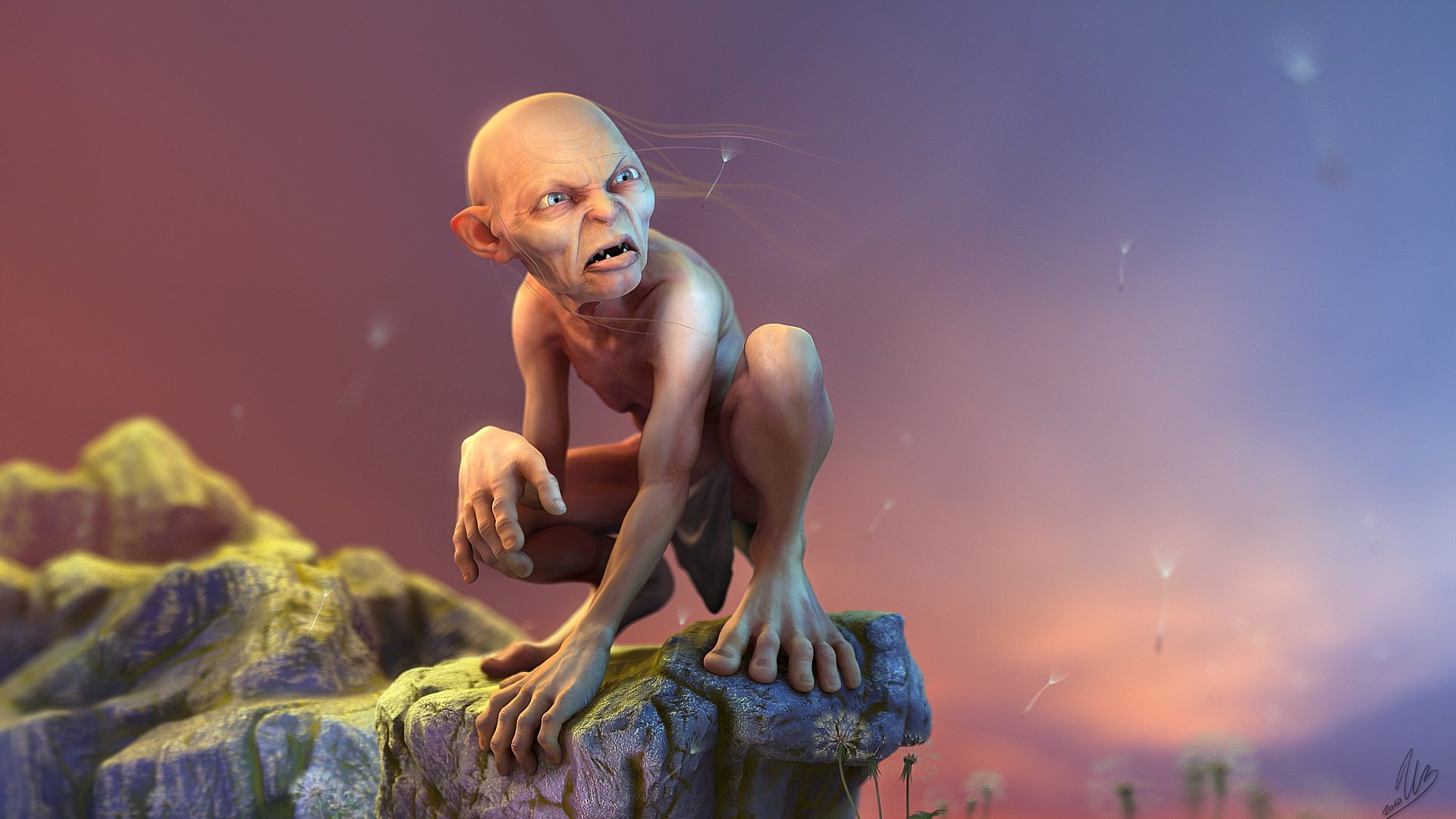 art lord of the rings the lord of the rings gollum render rock dandelions