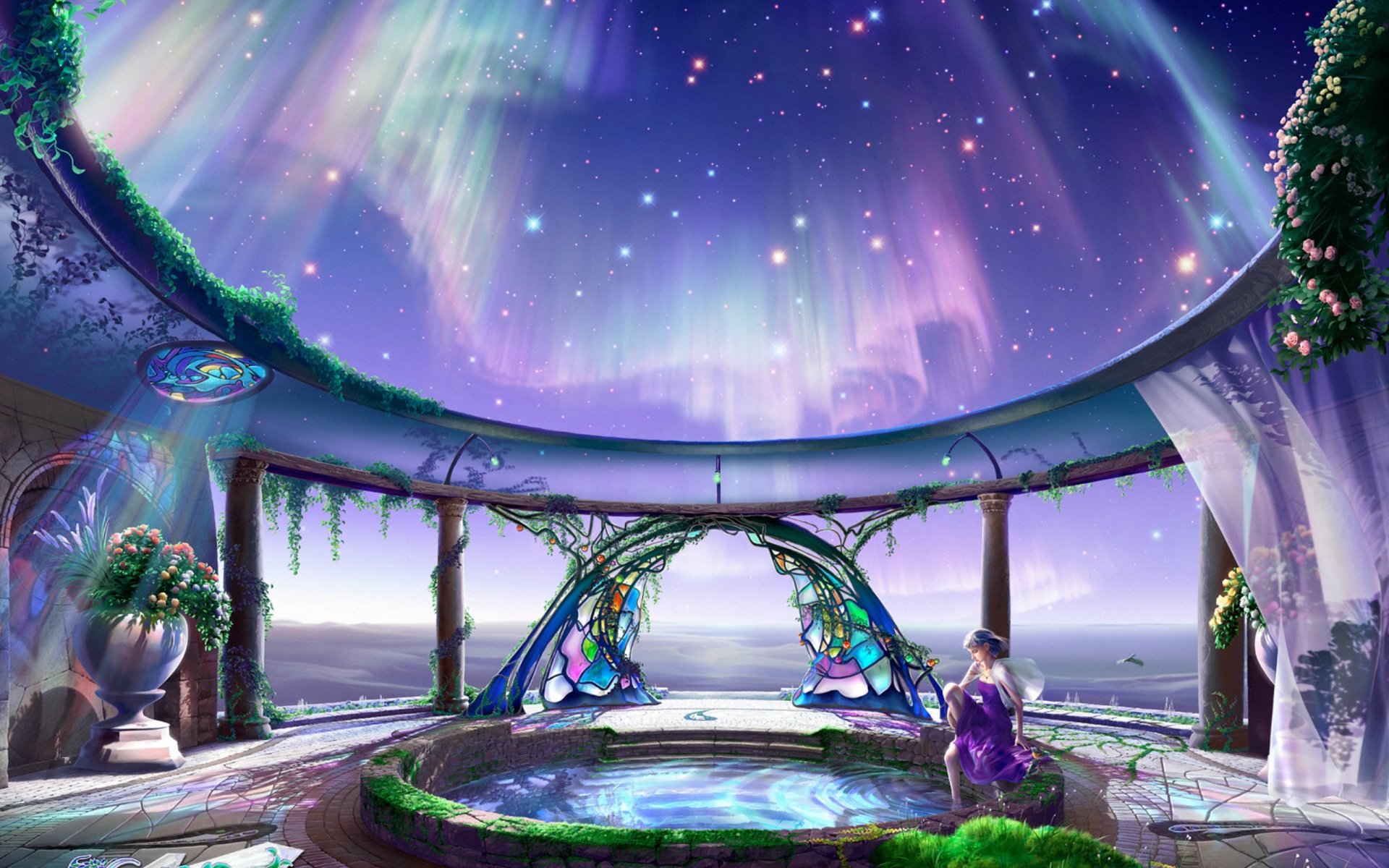 cg wallpapers yutaka kagaya starry tales celestial exploring hearty welcome opal gate before the dawn princess stars northern lights flowers dreams future fantasy yutaka kagayya constellation flower g