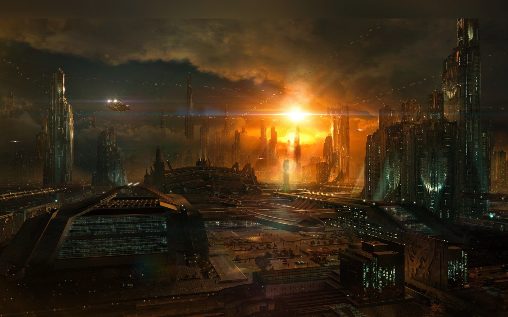 phoenix rising christian hecker tigaer digital art wallpapers cg wallpapers phoenix sunrise twilight town future ships buildings distant worlds world fiction sky clouds