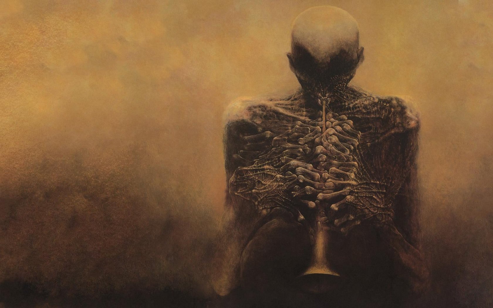 zdzislaw beksinski bone fingers skeleton pipe darkness