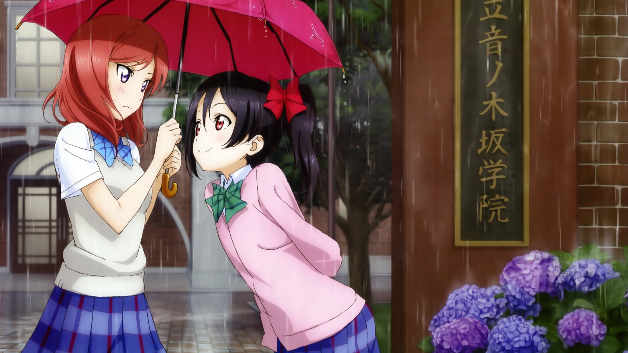 art murota yuuhei anime love live! school idol project nishikino maki yazawa nico girls umbrella rain schoolgirl