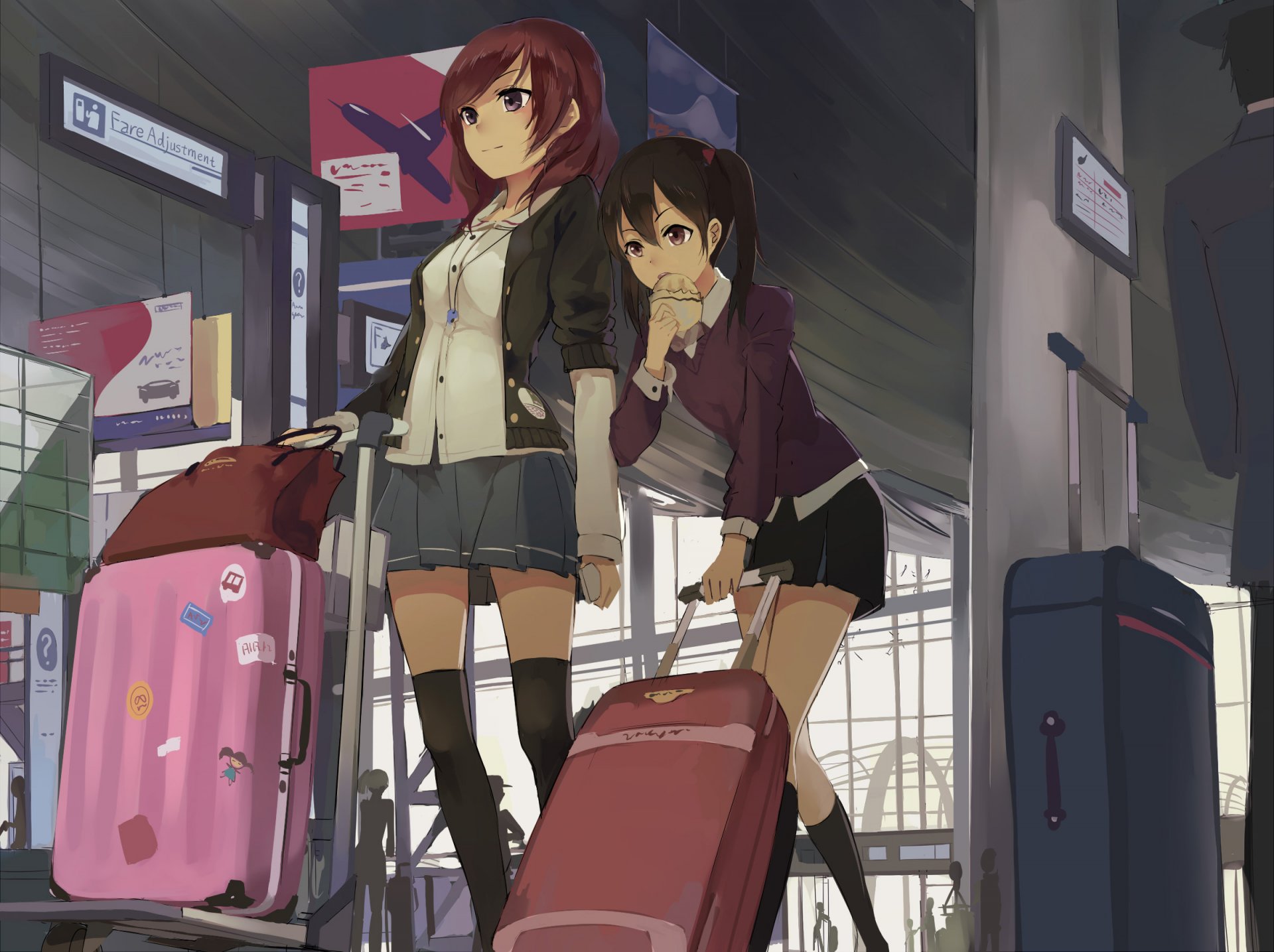 art gensou kuro usagi anime love live! school idol project nishikino maki yazawa nico girls bag airport bun