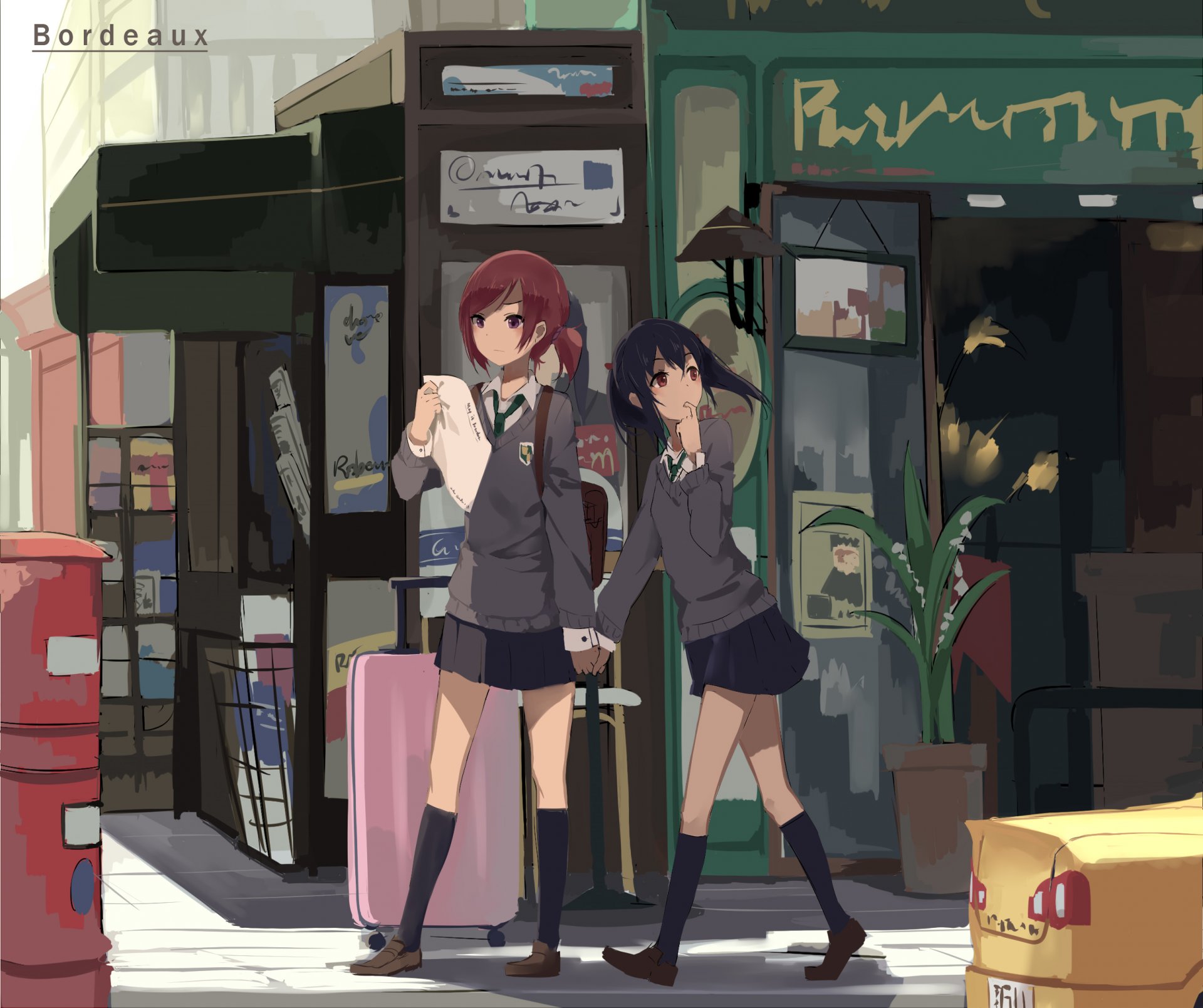 art gensou kuro usagi anime love live! school idol project nishikino maki yazawa nico girls schoolgirl form town