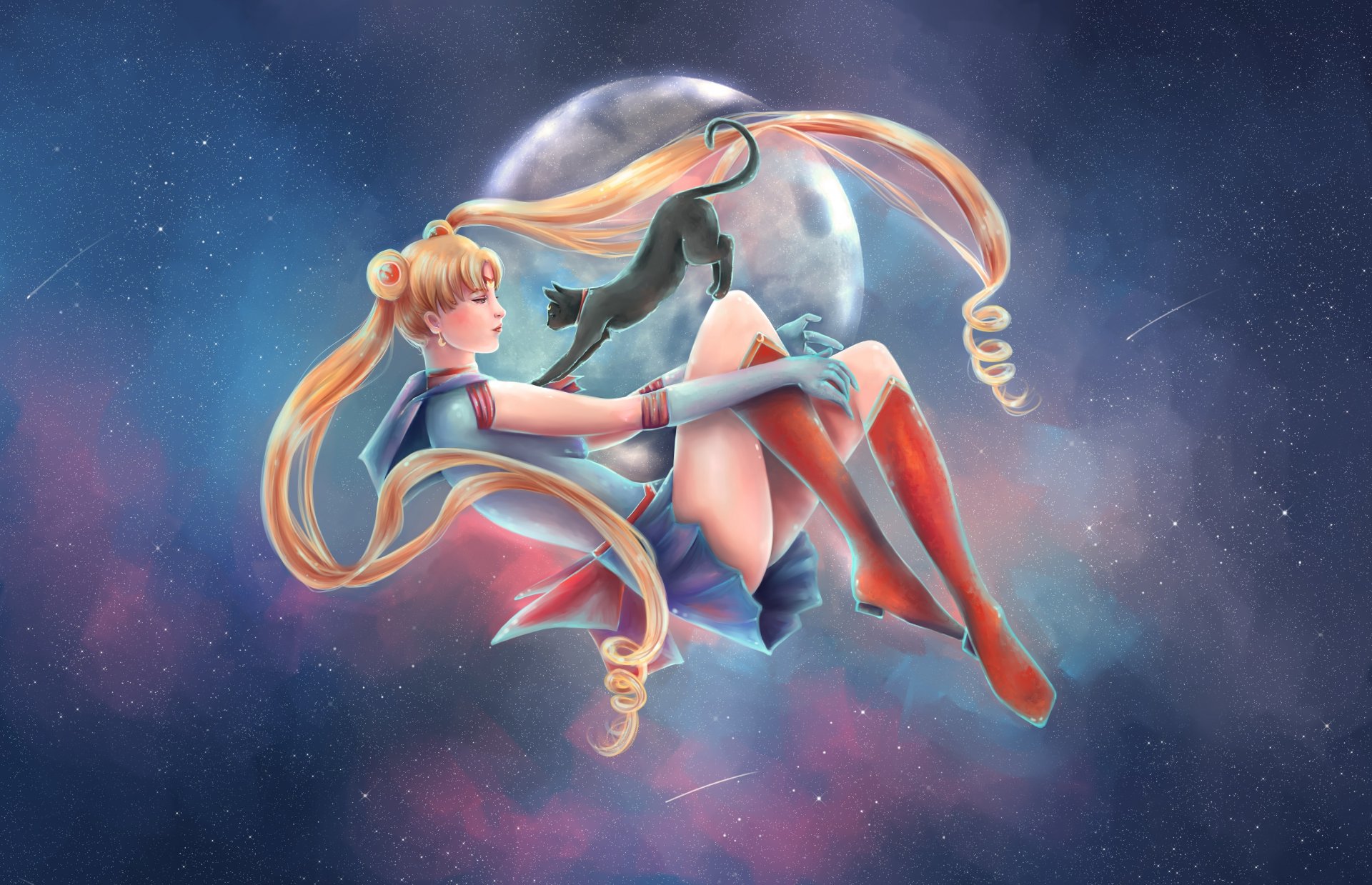 art bishoujo senshi sailor moon usagi luna girl sailor cat star moon