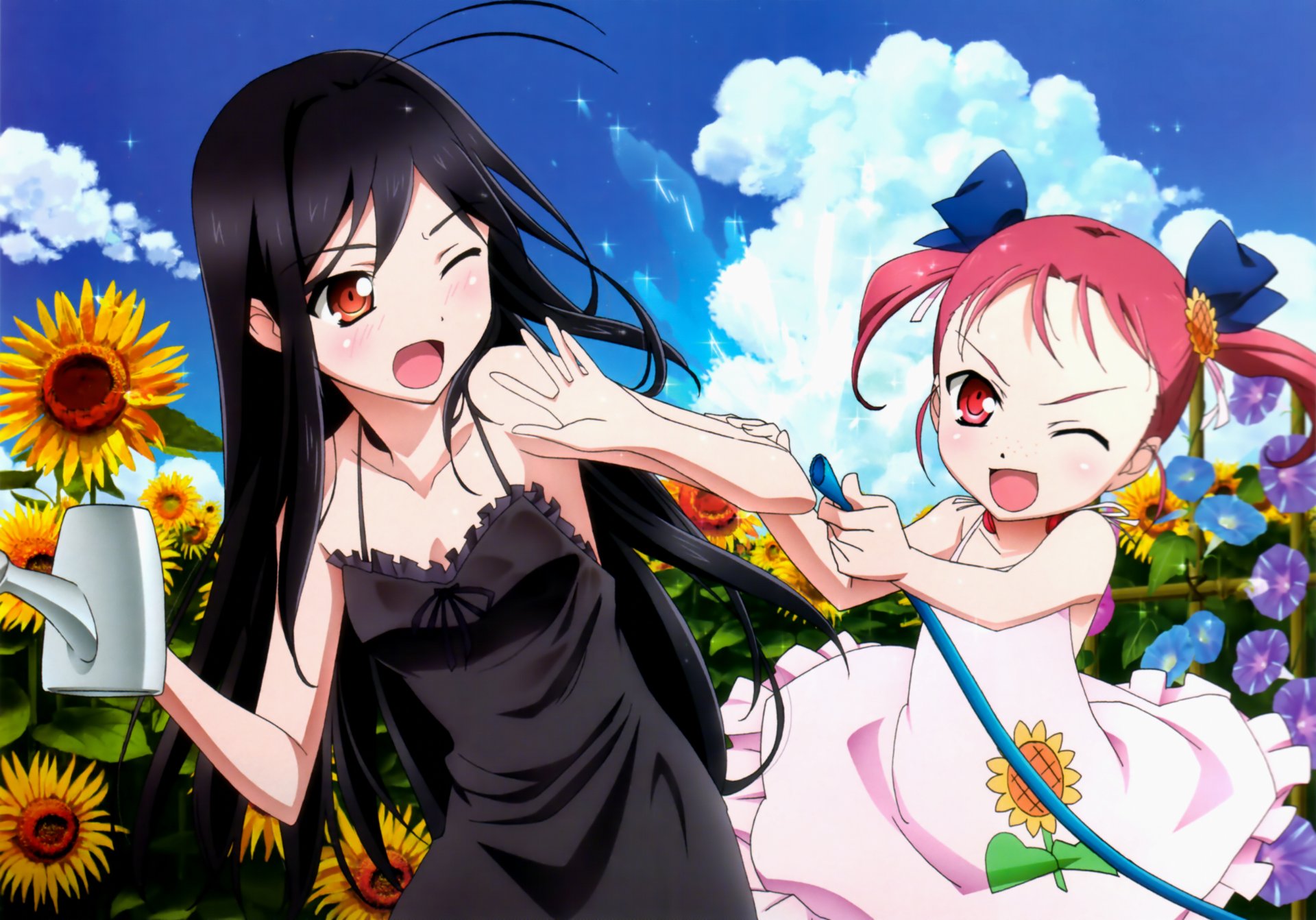 accel world kuroyukihime kouzuki yuniko girls summer hose lake sunflowers