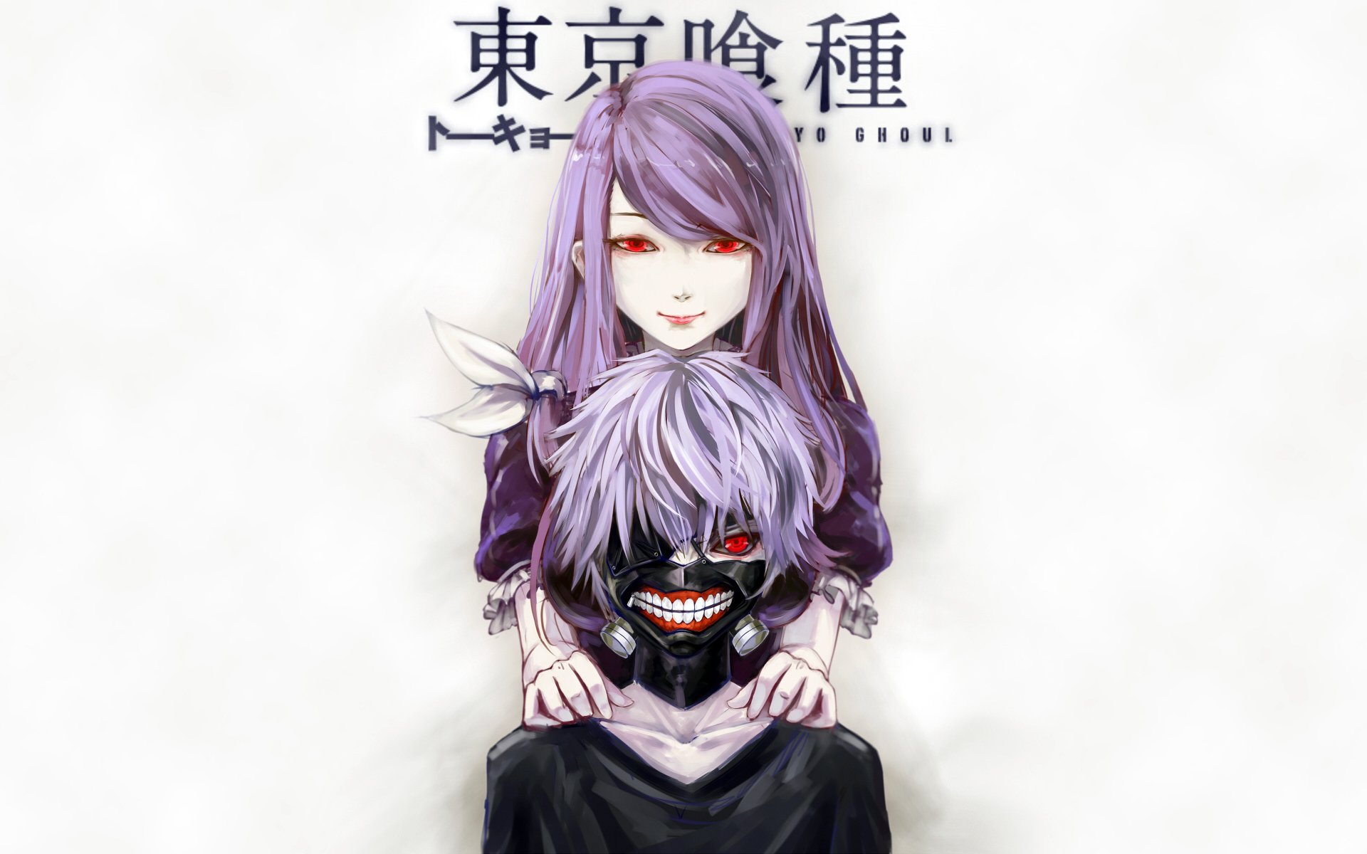 anime art tokyo ghoul ken kaneki rize kamishiro guy girl mask background red eyes