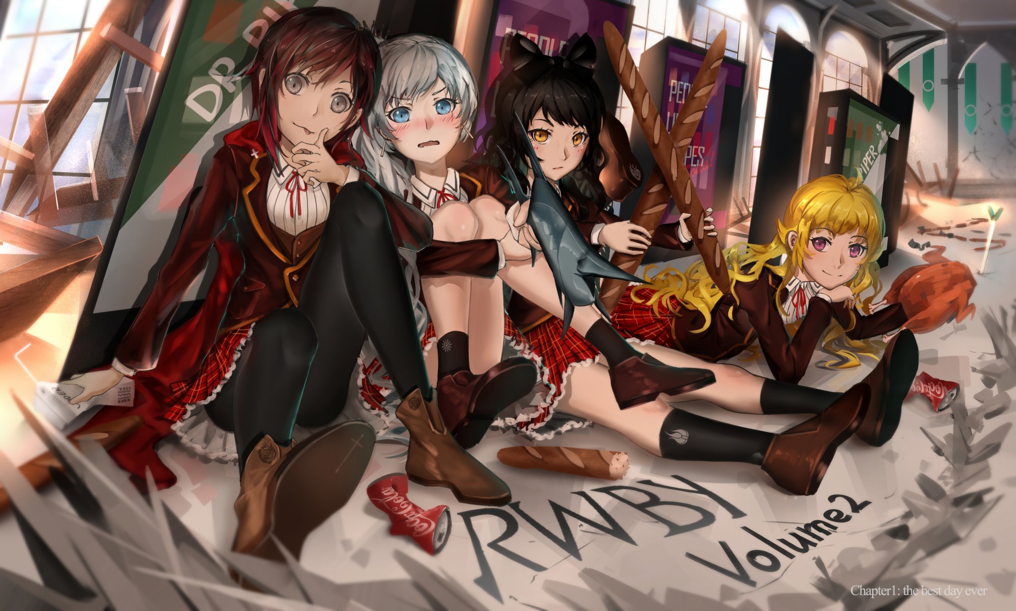 art inlufi anime rwby blake belladonna ruby rose weiss schnee yang xiao long girls prints coca cola machines