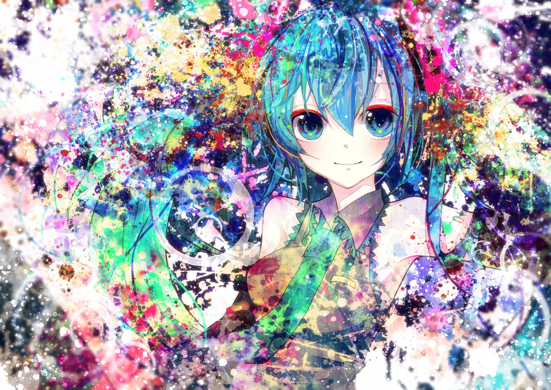 art sazanami shione vocaloid hatsune miku girl colorful smile necktie