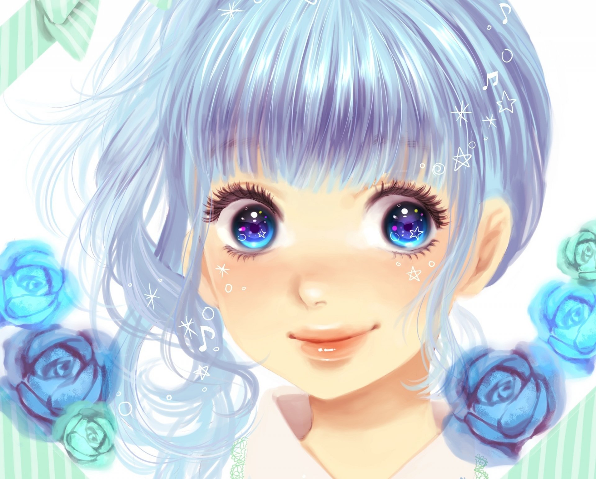 art minami haruya vocaloid hatsune miku girl smile flower roses star notes
