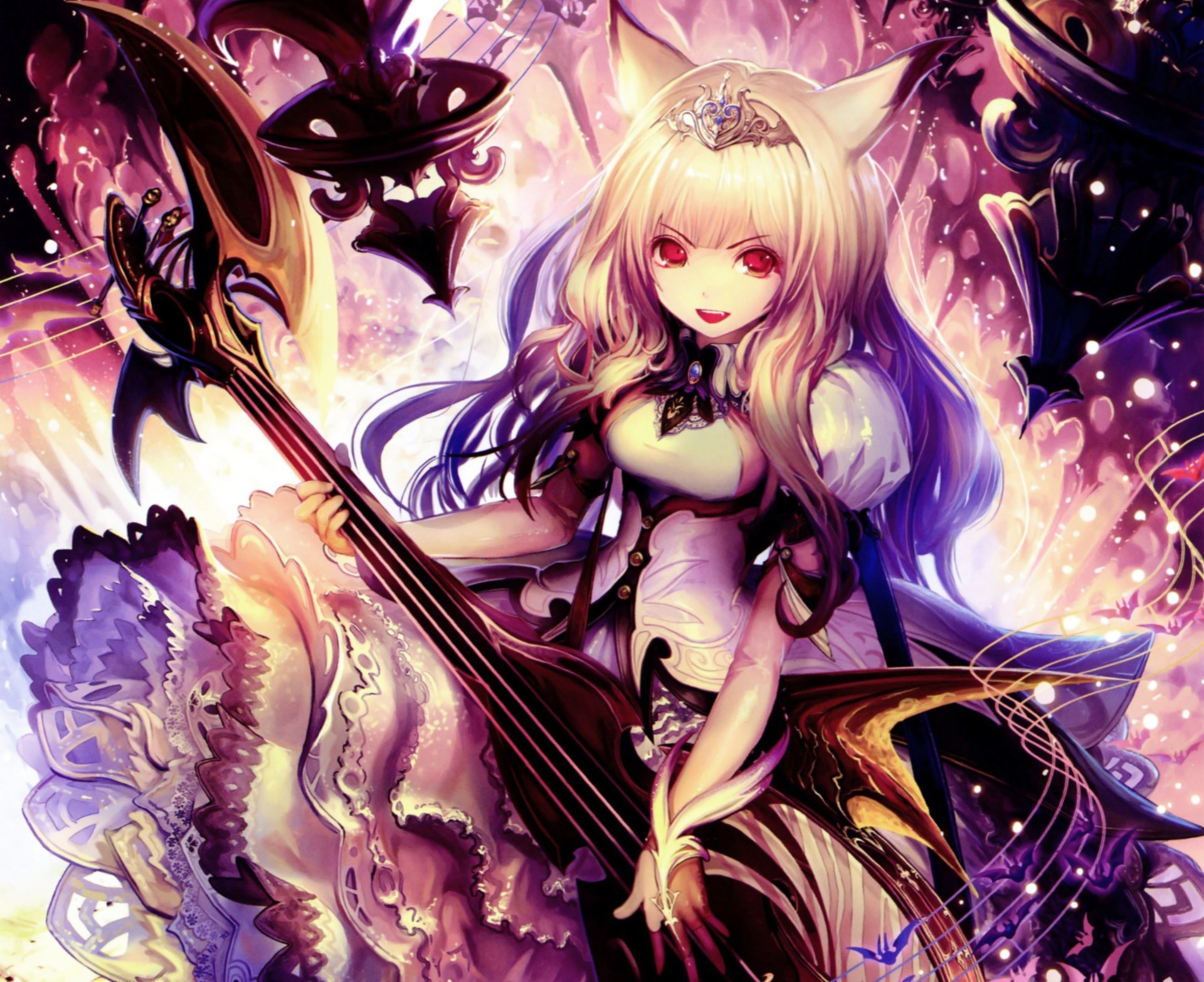 art tachikawa mushimaro bimo anime shingeki no bahamut girl ears bat notes musical instruments