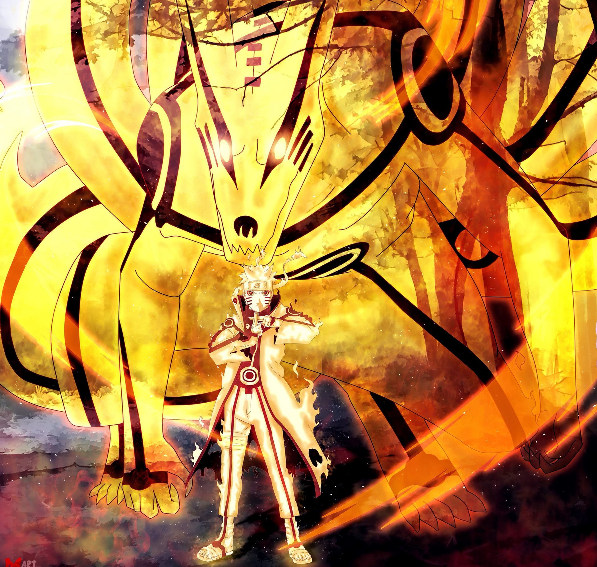naruto shippuden bijuu mode naruto uzumaki anime manga hitayate blonde hair logo konohagakure no sato bijuu dama chakra flame yellow eye fury shinobi ninja
