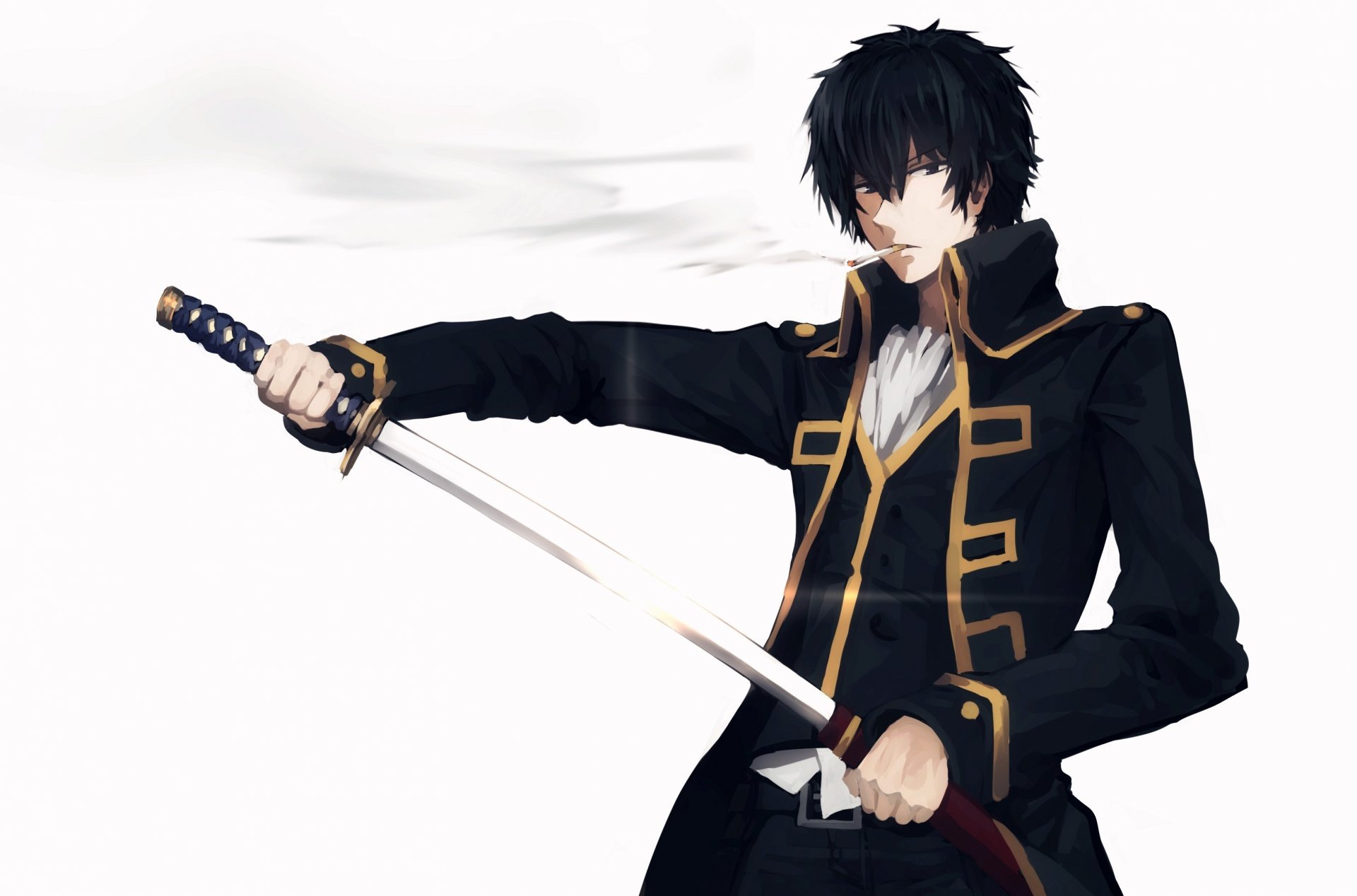 gintama hijikata toushirou guy anime sword uniforms cigarette smoke