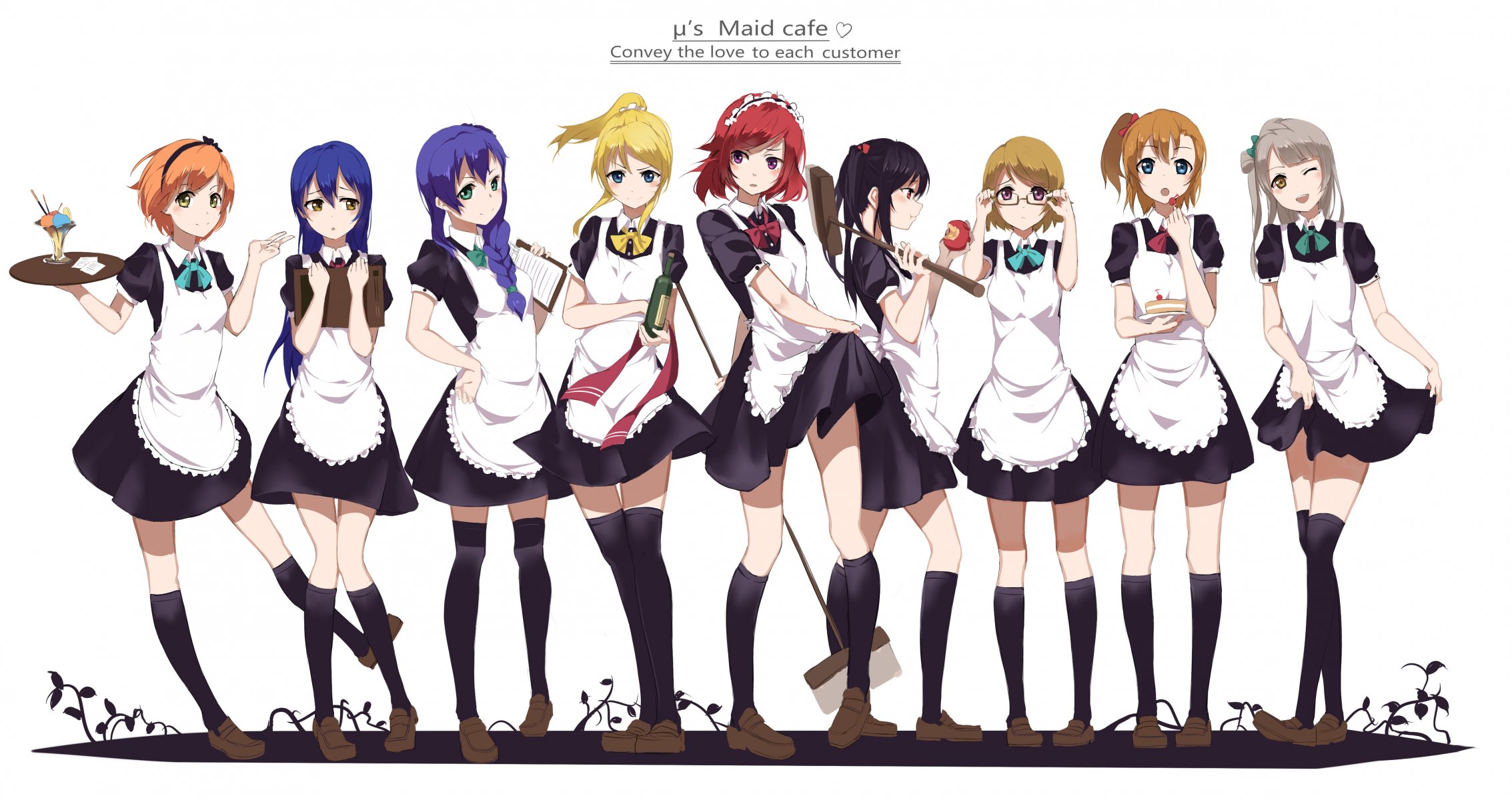art gensou kuro usagi anime love live! school idol project ayase eri koizumi hanayo kousaka honoka minami kotori nishikino maki sonoda umi toujou nozomi yazawa nico girls a bottle ice cream tray