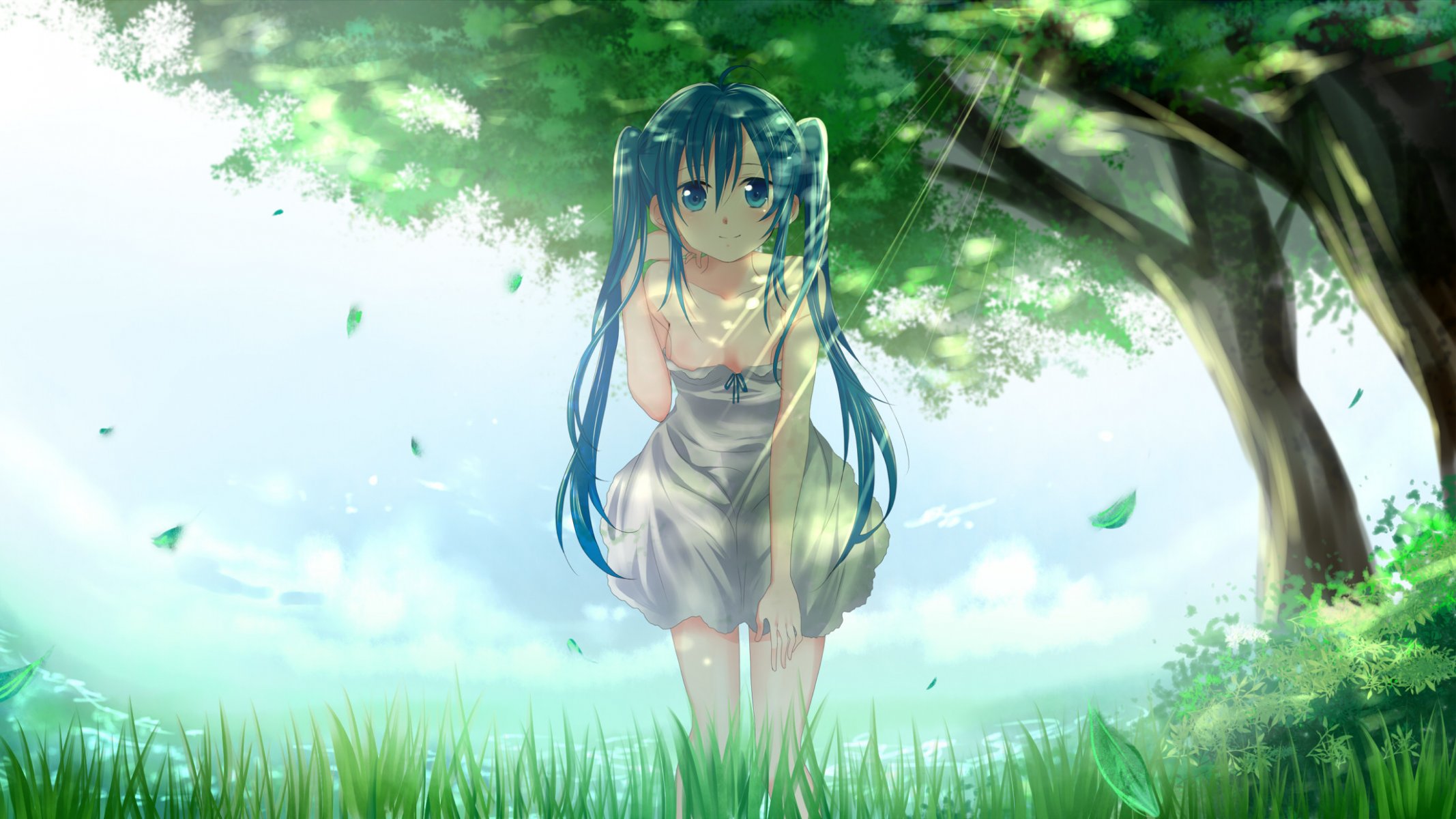 art mariwai marireroy vocaloid hatsune miku girl tree leaves nature light