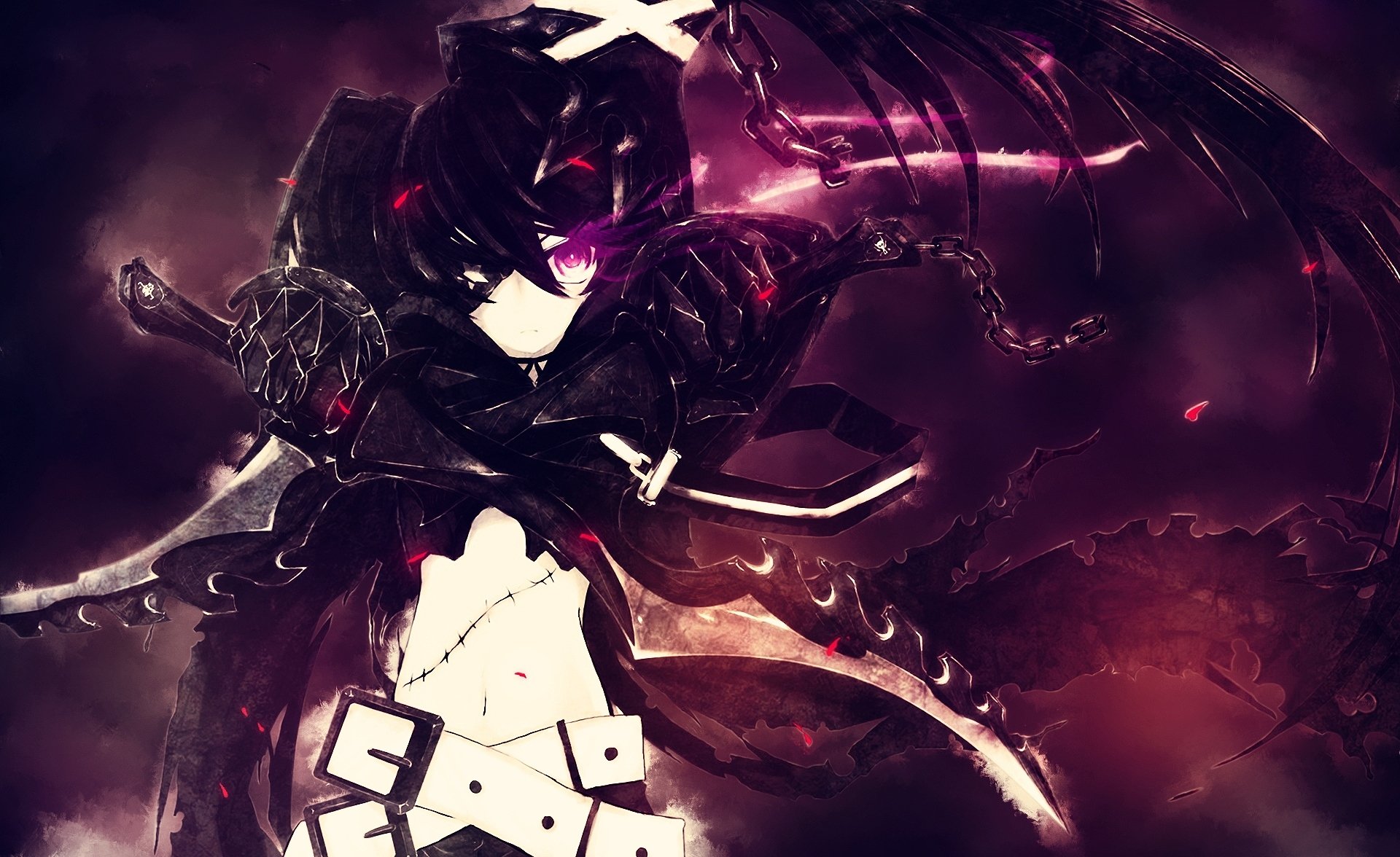 art anime black rock shooter girl weapon mato kuro chains insane black rock shooter