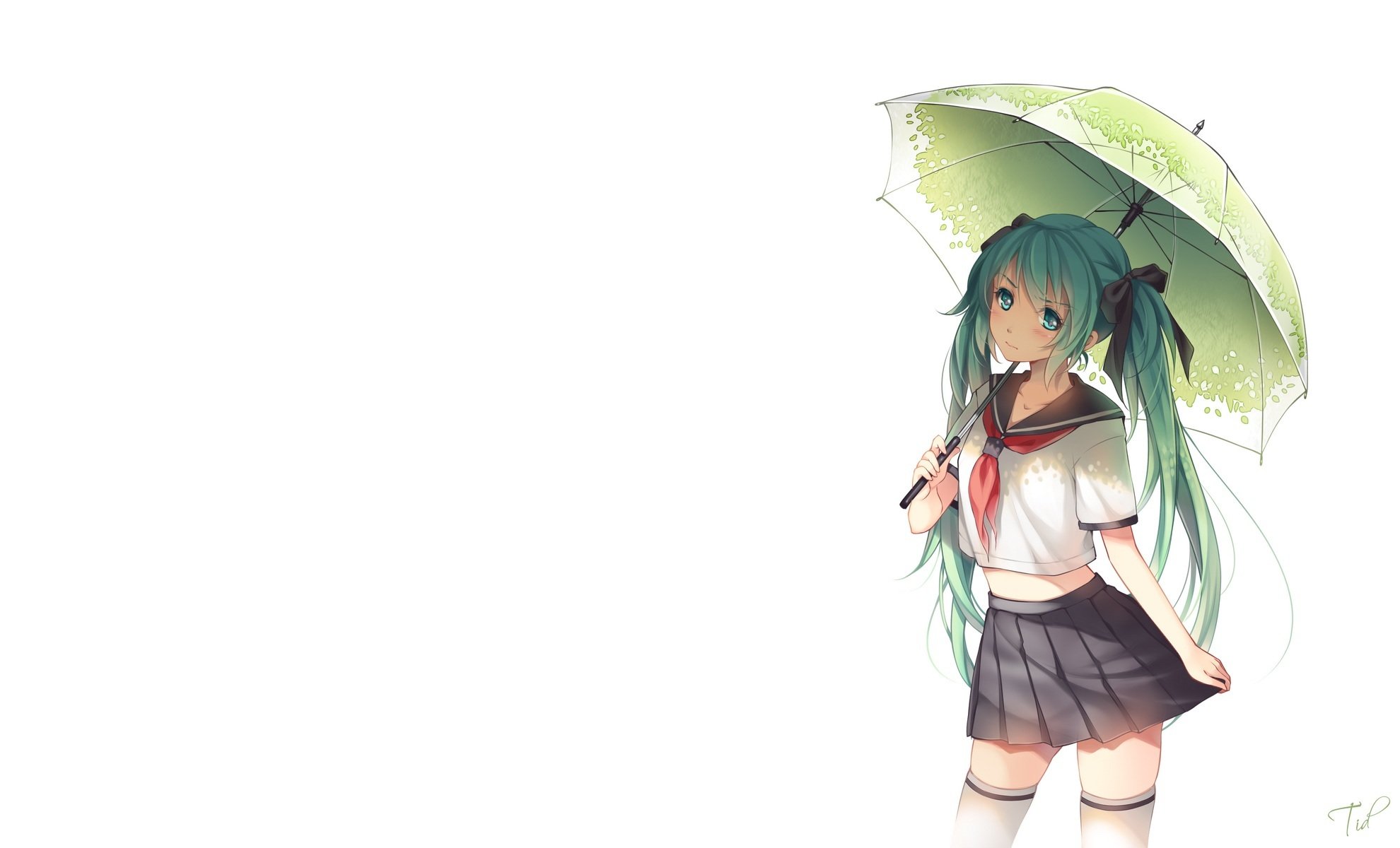 art tidsean vocaloid girl hatsune miku umbrella schoolgirl form bow