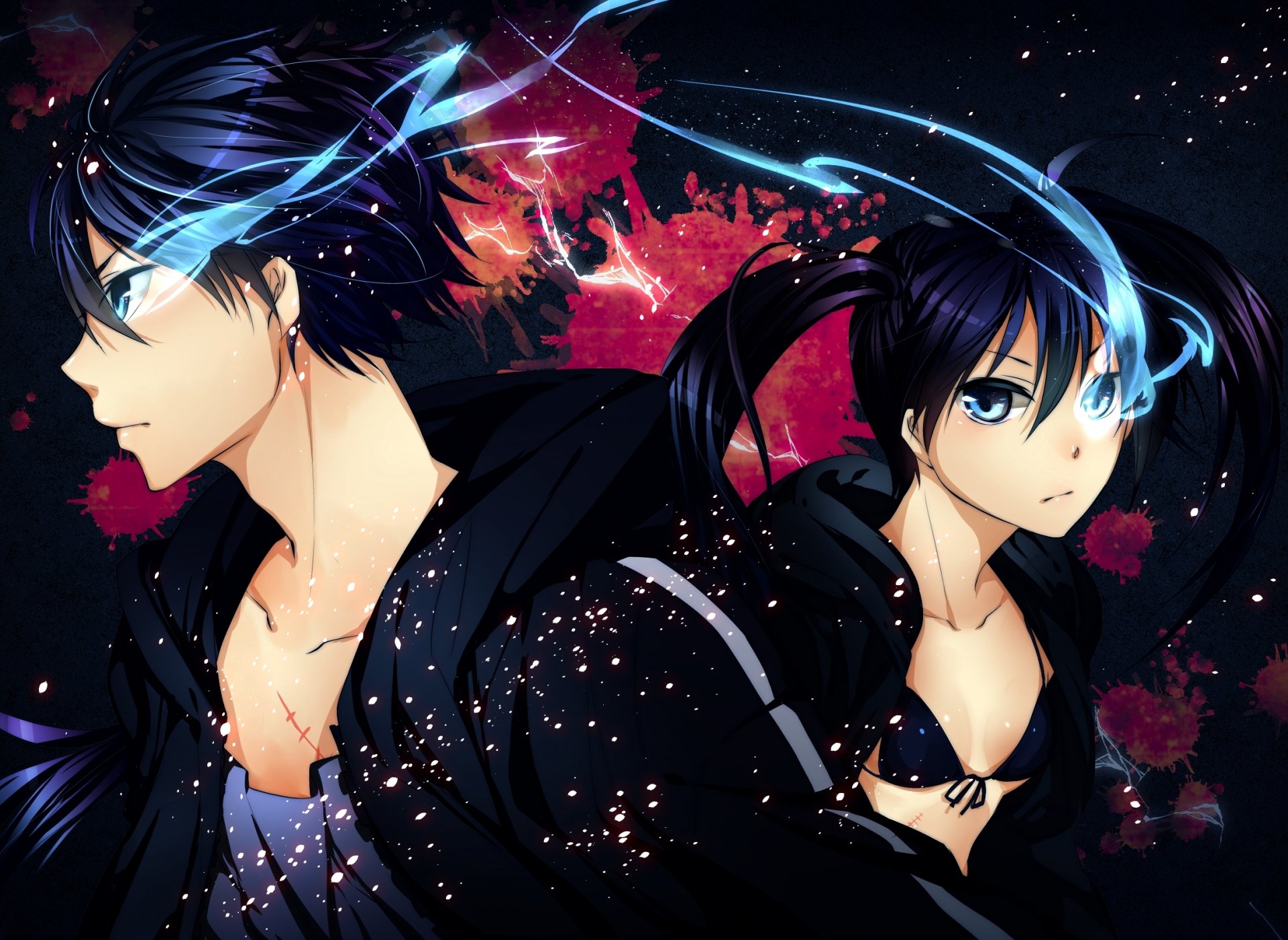 art yukinosetsu girl guy scar black rock shooter