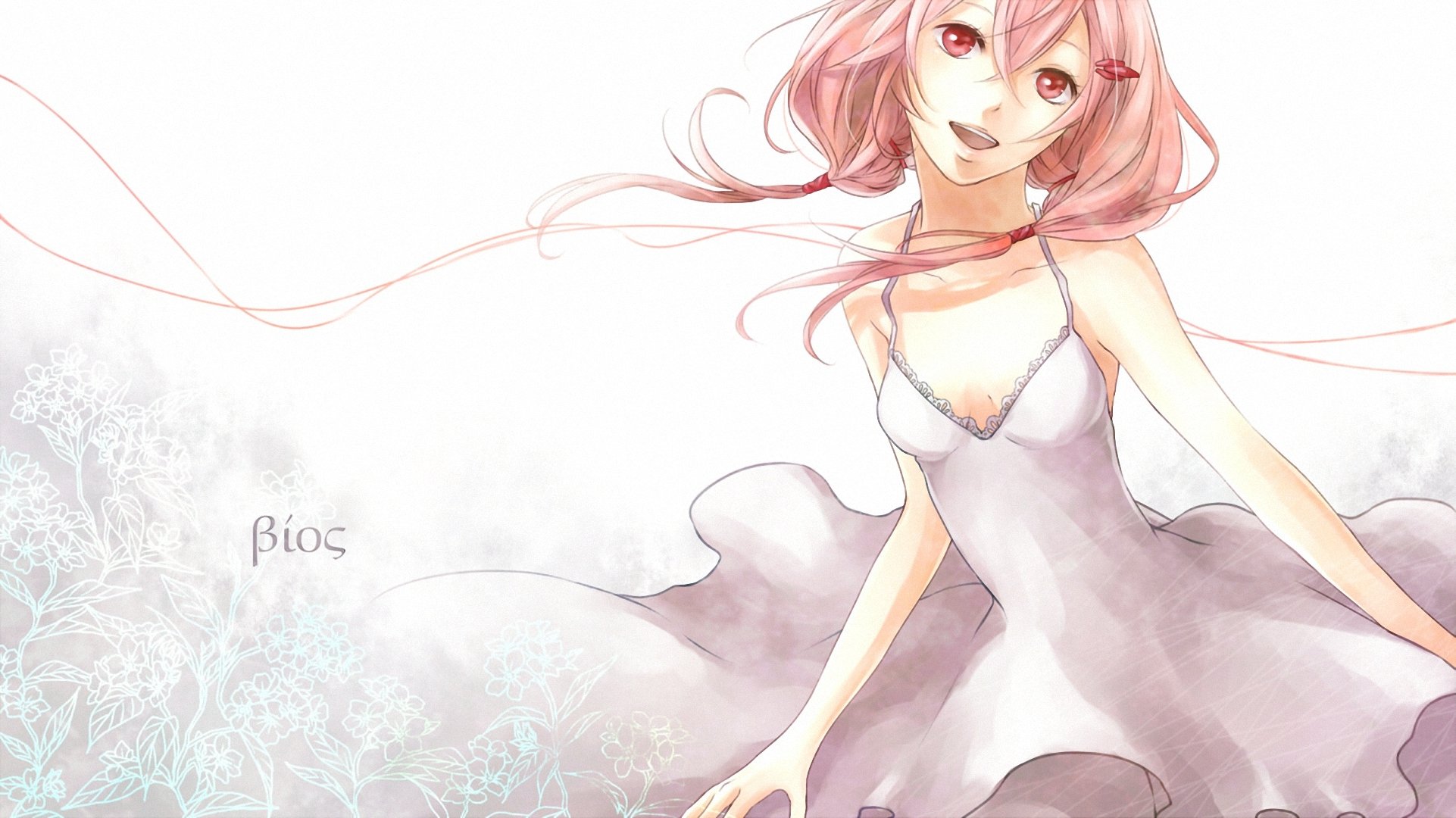 art yoma guilty crown yuzuriha inori girl pink hair background dress