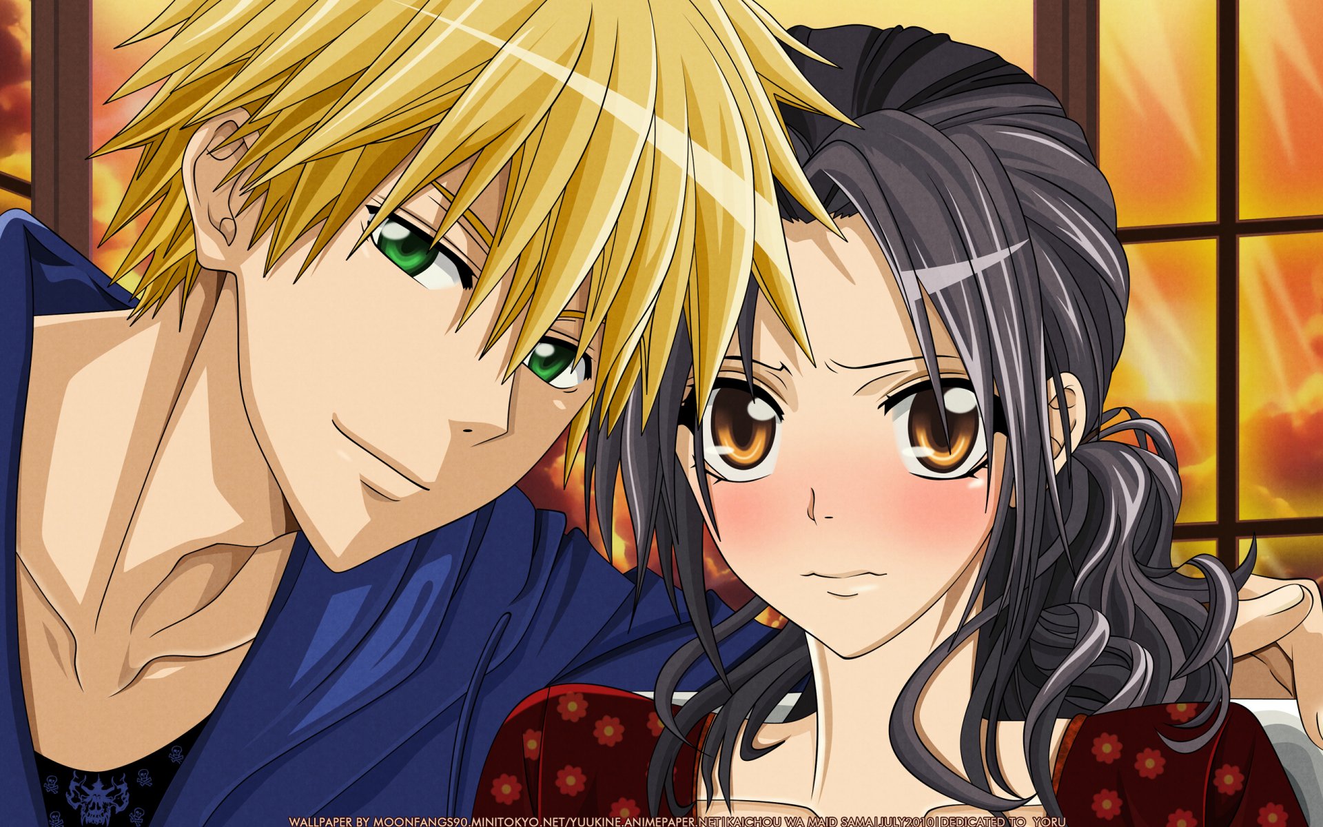 kaichou wa maid-sama! the president of the student council the maid ayuzawa misaki ayudzava misaki usui takumi guy girl blonde green eyes the pair smile confused
