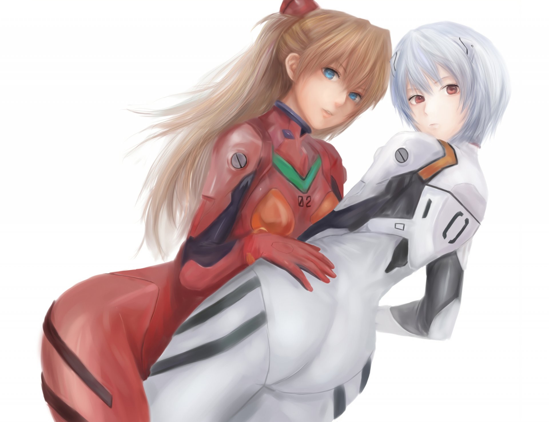 art miche moekyon girls soryu asuka langley ayanami rei hug suit neon genesis evangelion