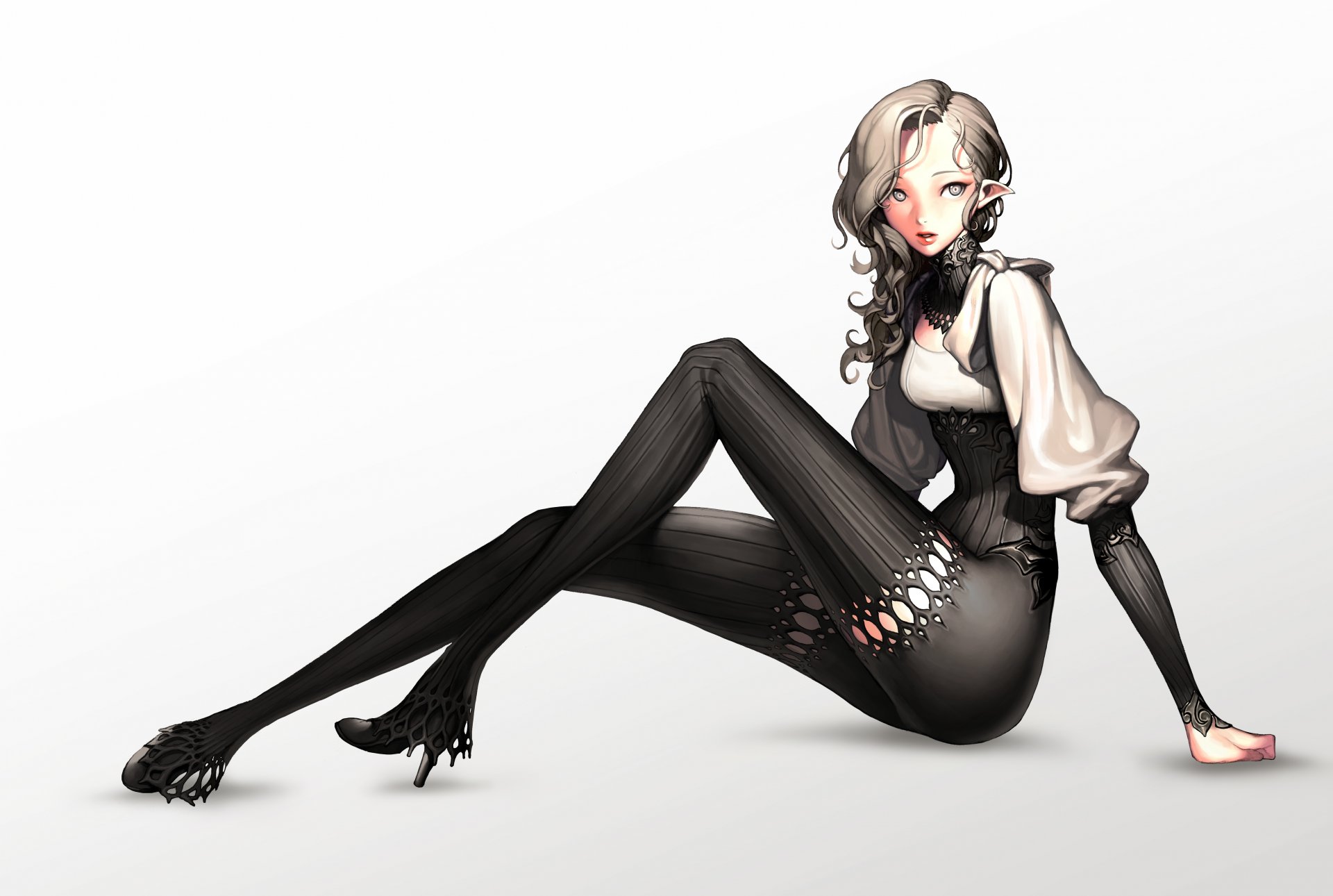 art kim hyung-tae girl view surprised elf pose simple background blade & soul