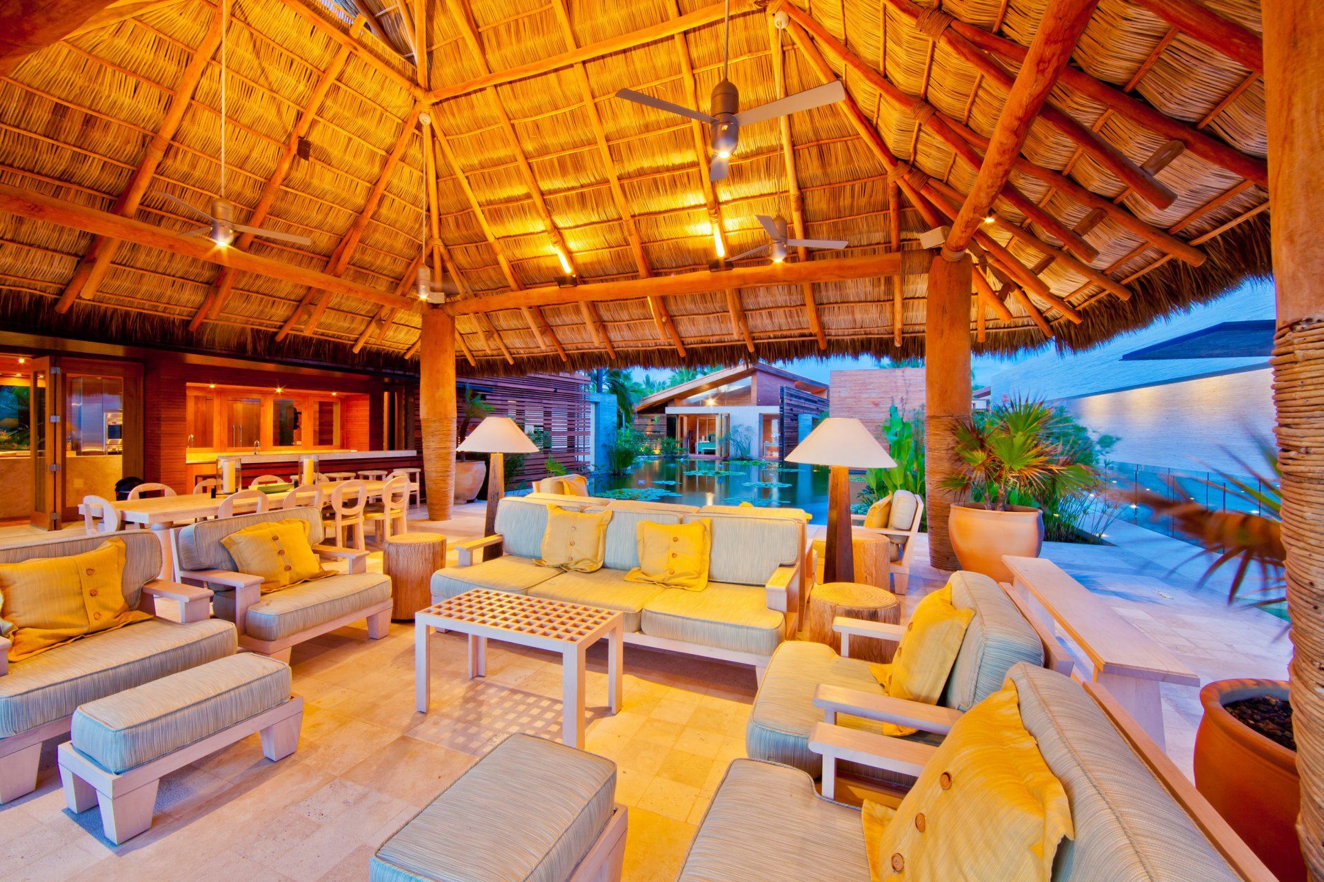 interior exterior villa maria sofas table chairs armchairs bar house water.