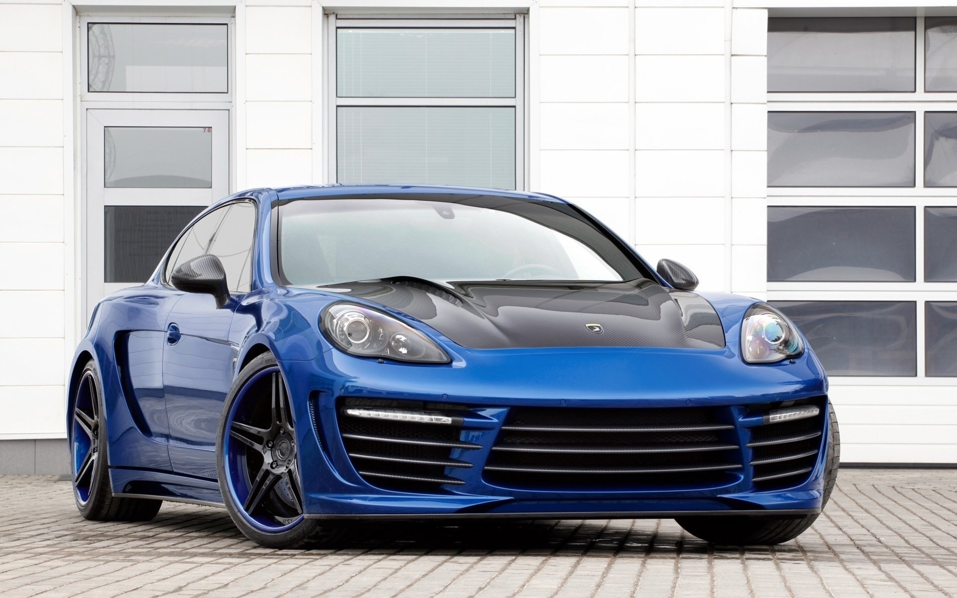 Blue Porsche Panamera on the street