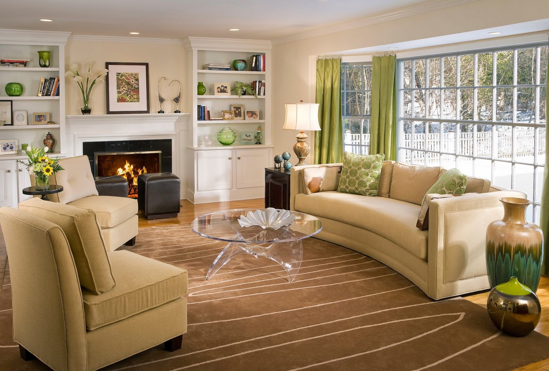 interior desigen home house dining fireplace armchairs sofas fire window curtains furniture vase table colors .