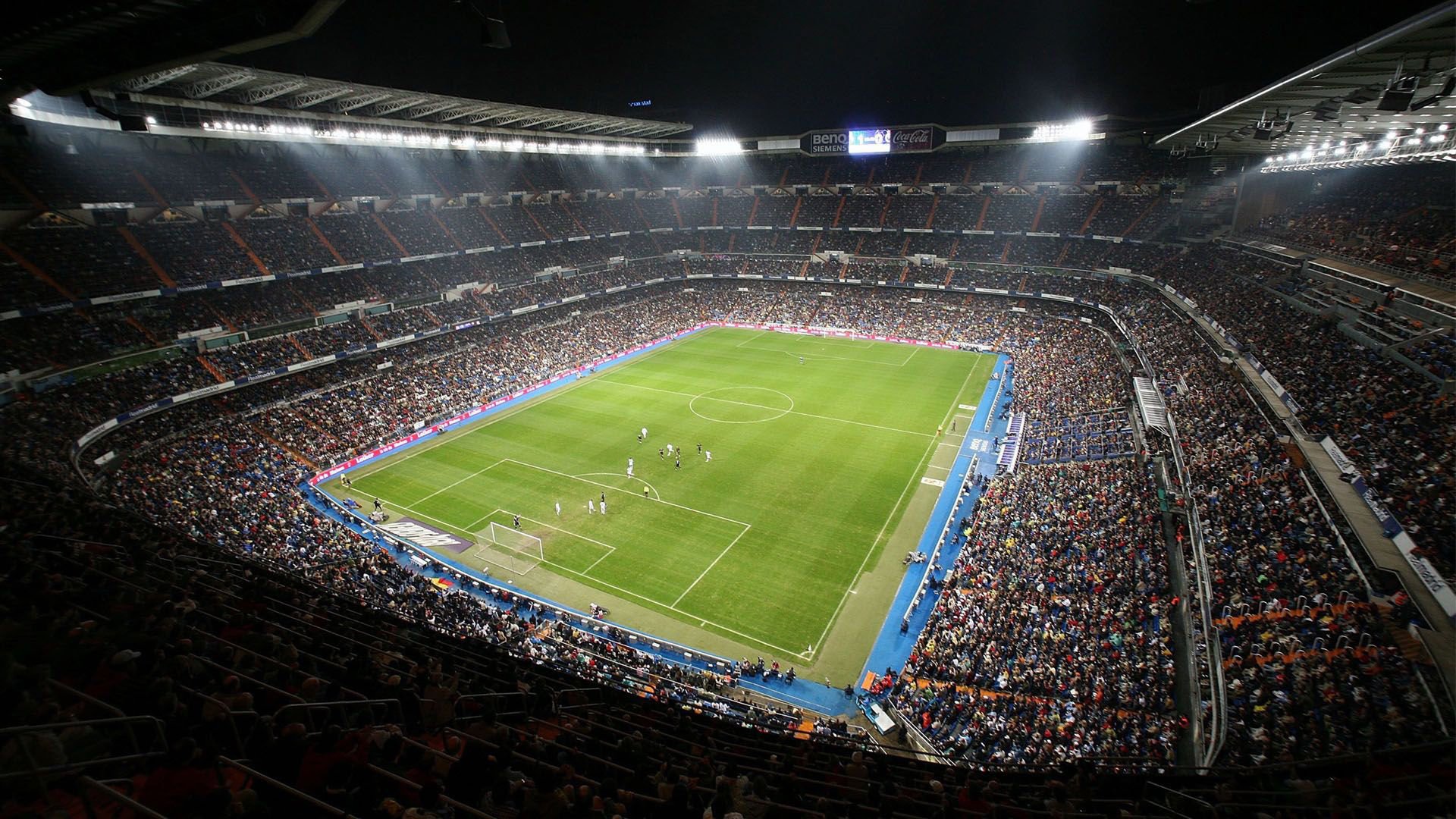 Spectators at the stadium during the game Real Madrid and Santiago Bernabeu