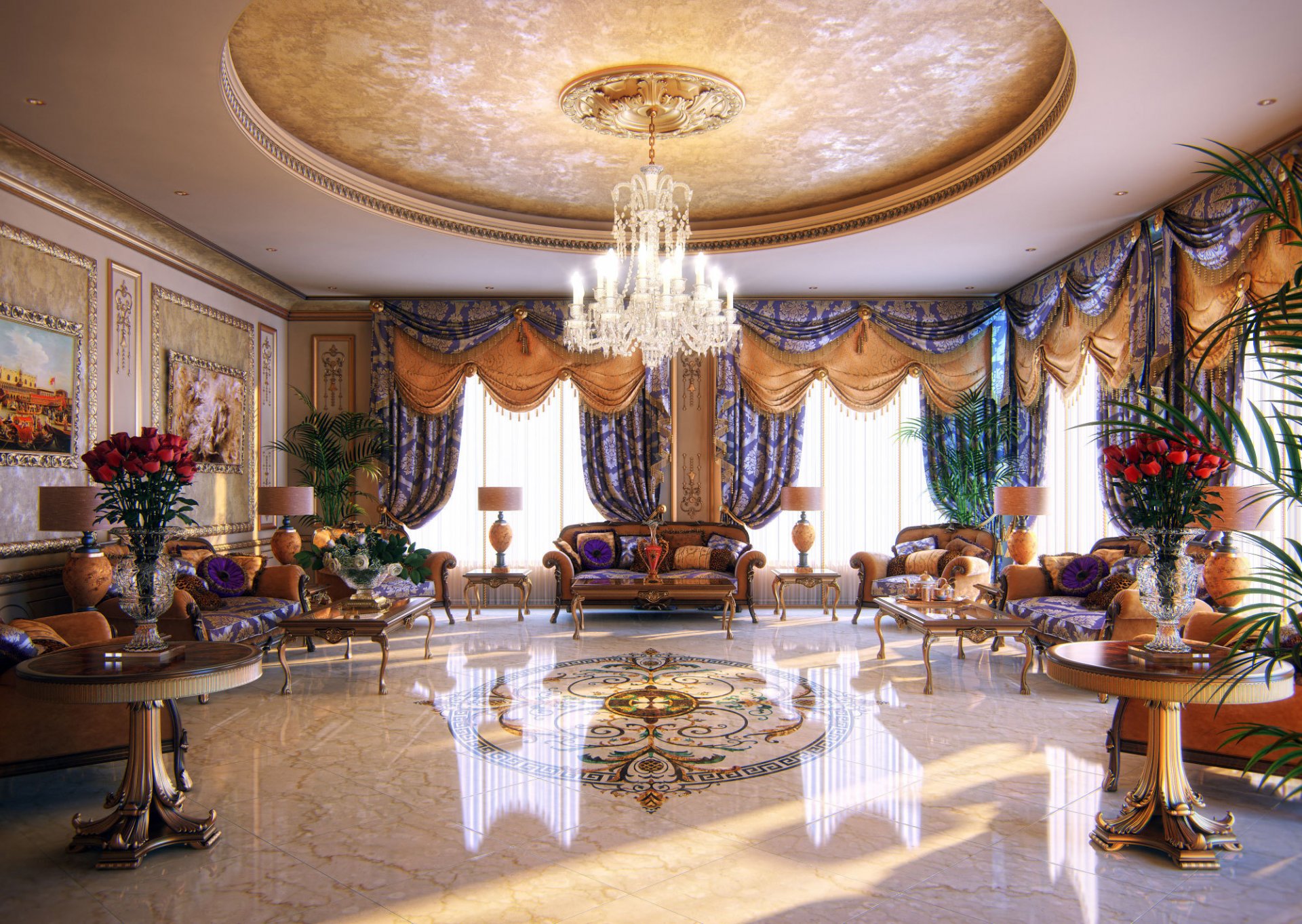 apartment suite chandelier marble penthouses penthouse room interior sofas table expensive wallpaper